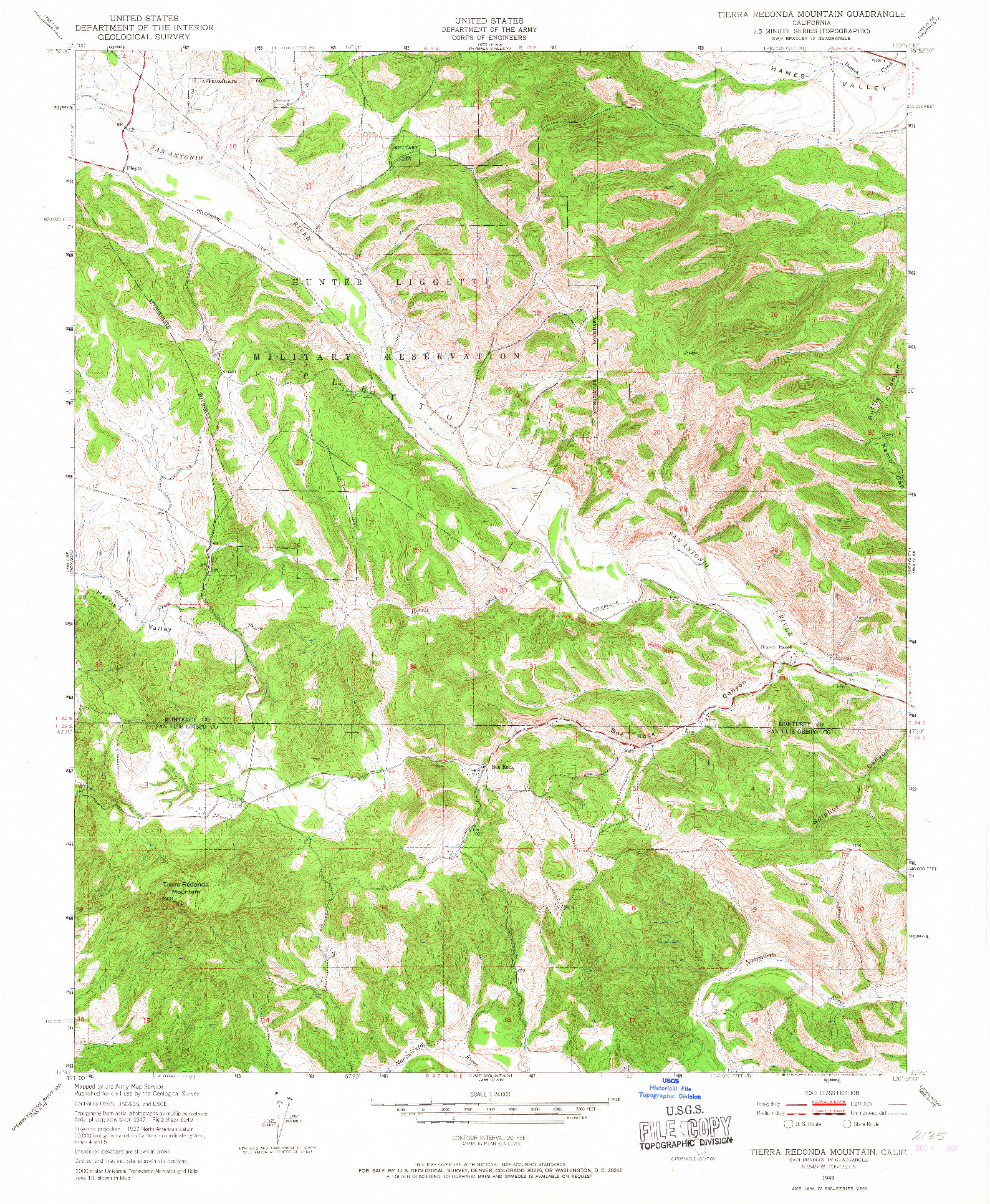 USGS 1:24000-SCALE QUADRANGLE FOR TIERRA REDONDA MOUNTAIN, CA 1949