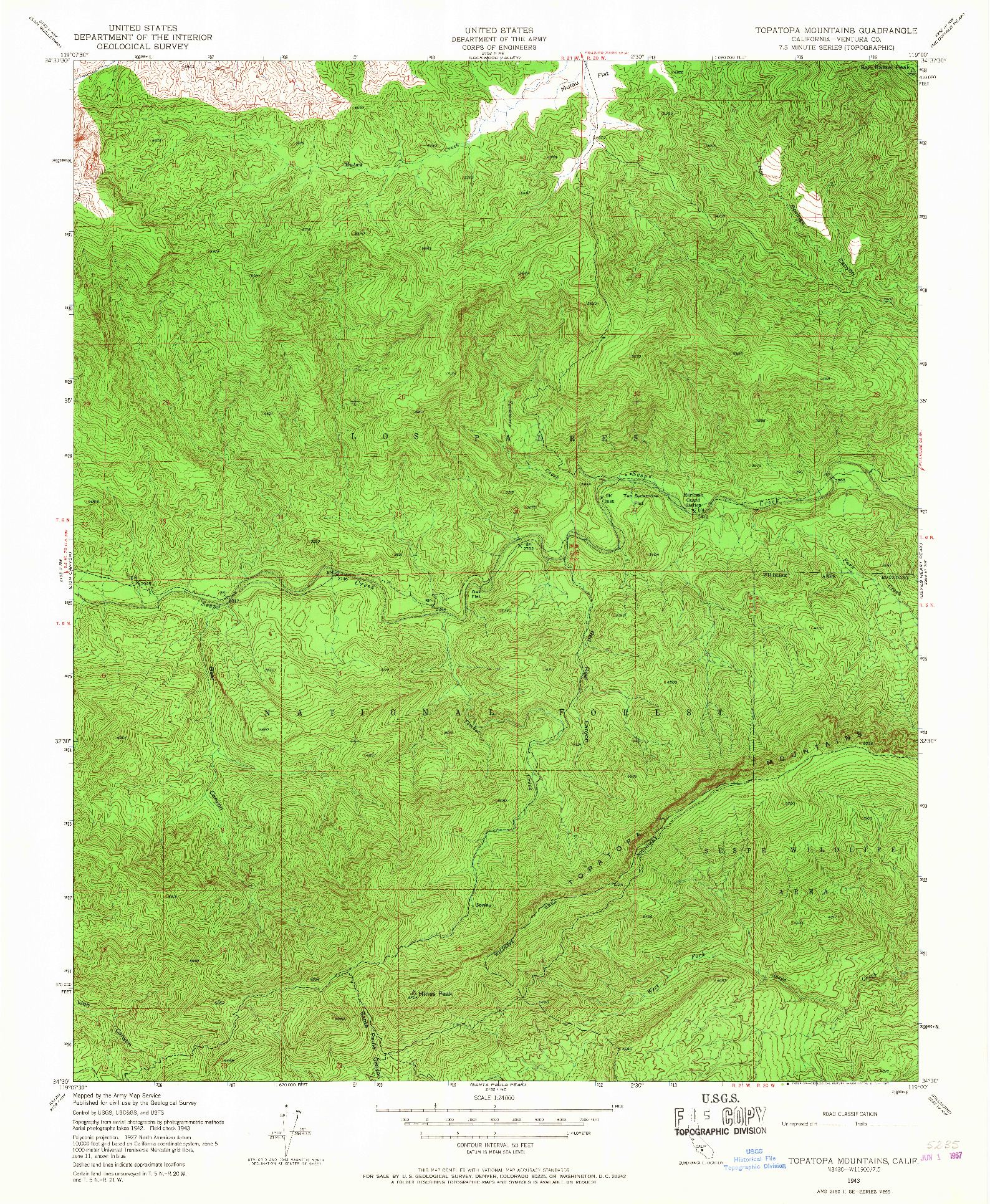 USGS 1:24000-SCALE QUADRANGLE FOR TOPATOPA MOUNTAINS, CA 1943