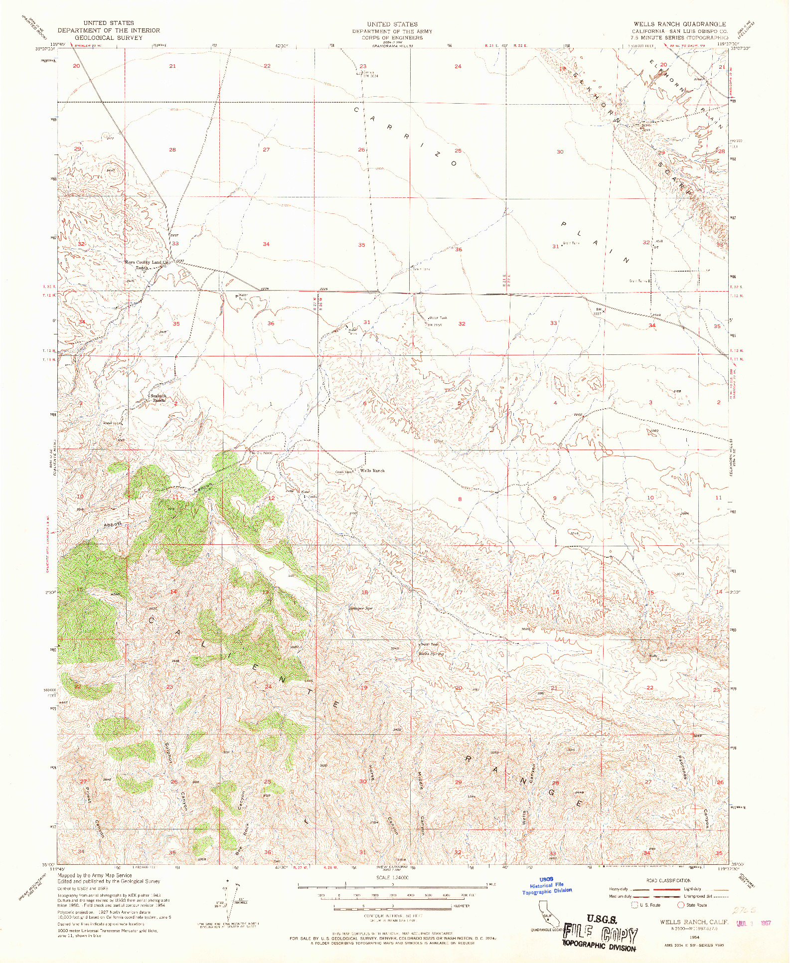 USGS 1:24000-SCALE QUADRANGLE FOR WELLS RANCH, CA 1954