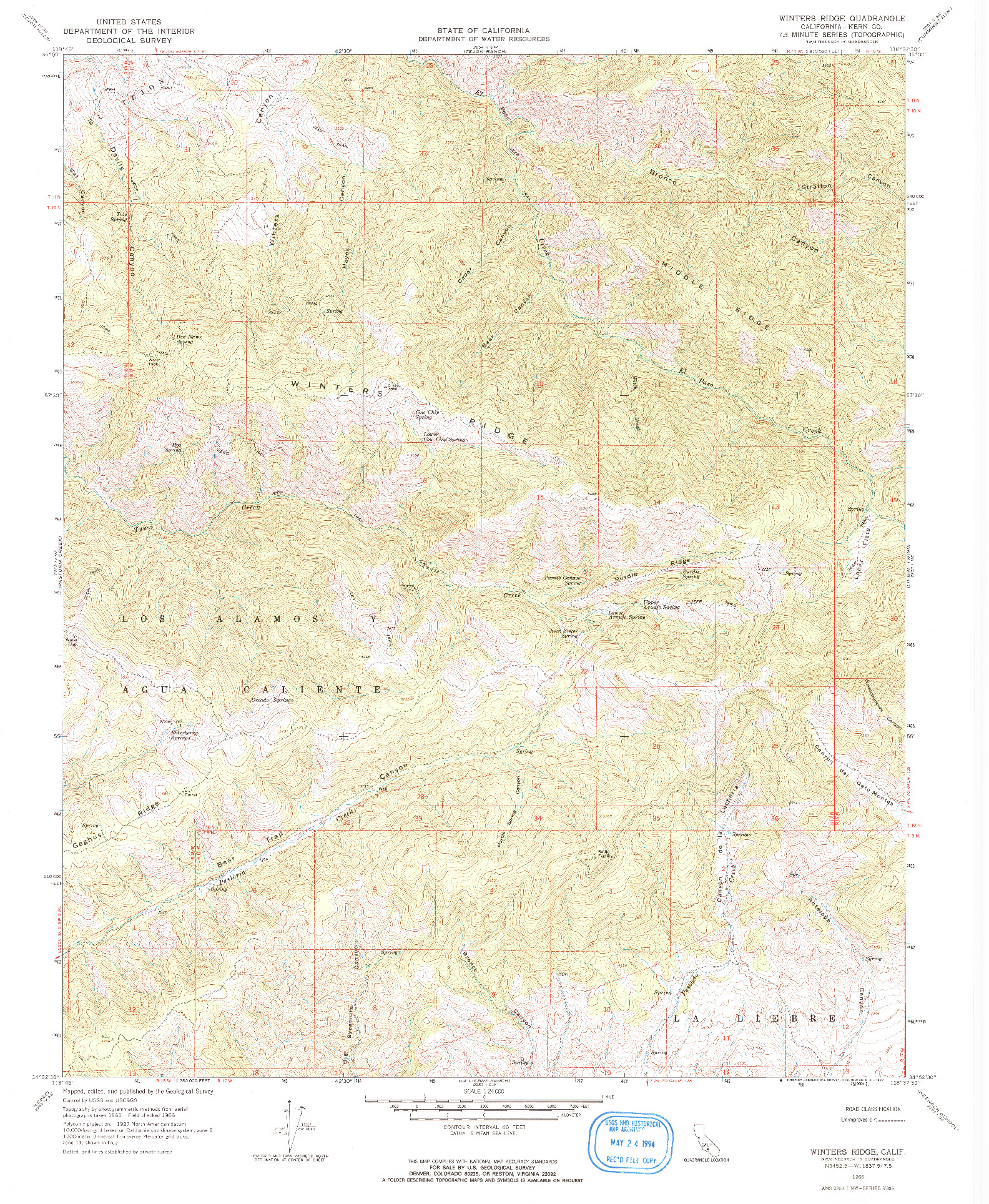 USGS 1:24000-SCALE QUADRANGLE FOR WINTERS RIDGE, CA 1966
