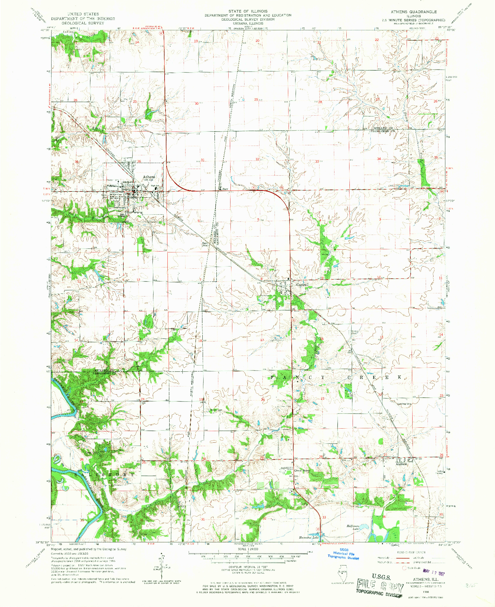 USGS 1:24000-SCALE QUADRANGLE FOR ATHENS, IL 1966