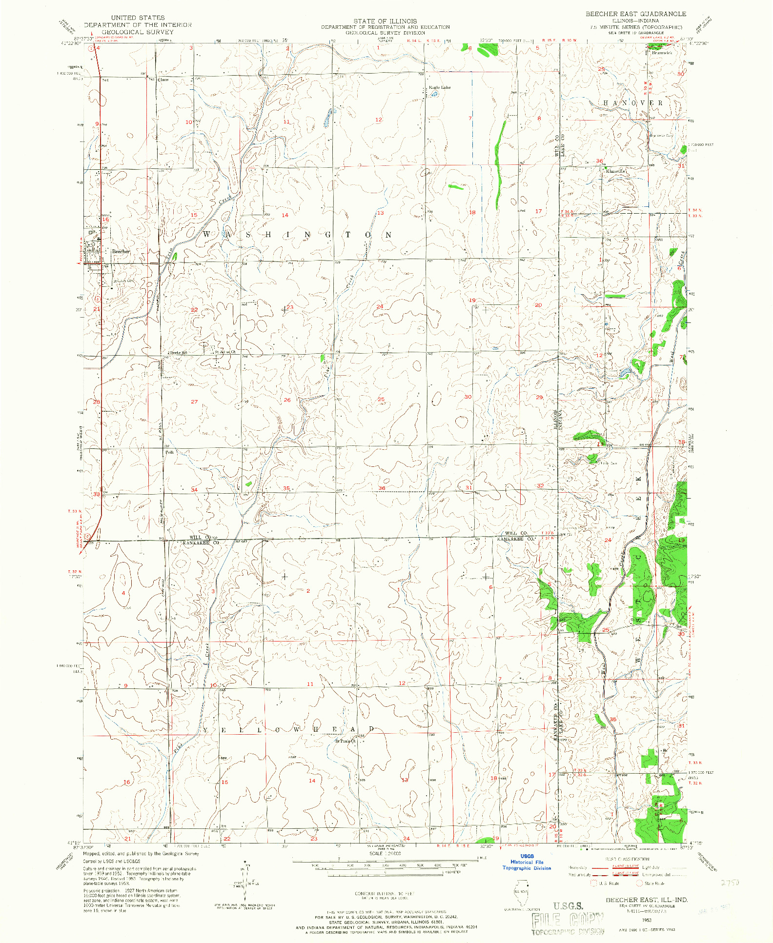 USGS 1:24000-SCALE QUADRANGLE FOR BEECHER EAST, IL 1953