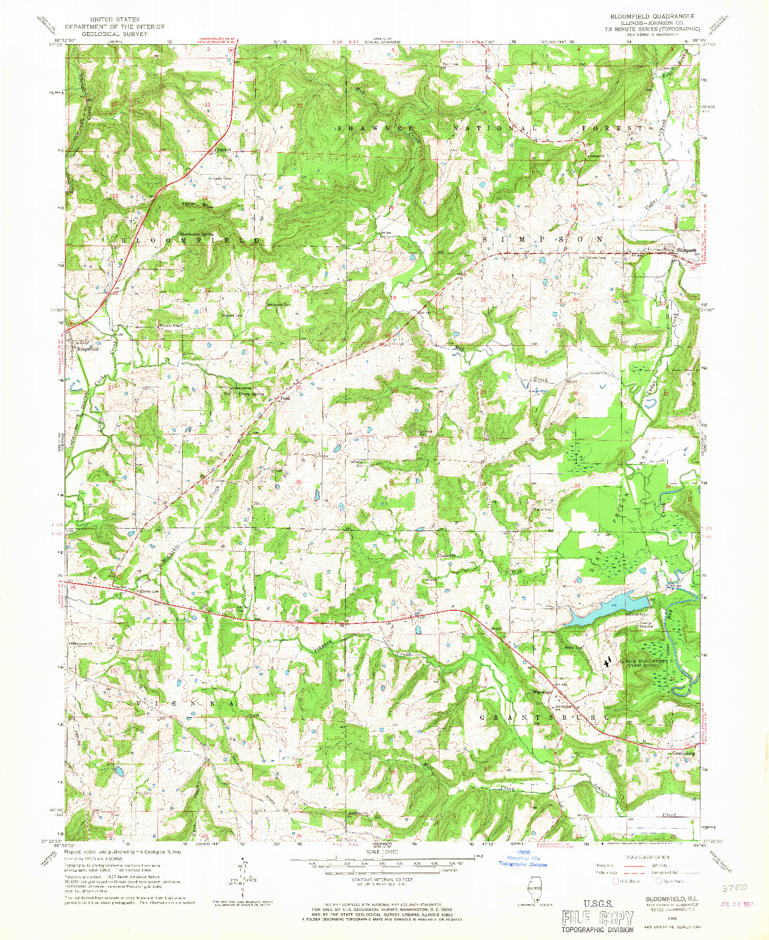 USGS 1:24000-SCALE QUADRANGLE FOR BLOOMFIELD, IL 1966