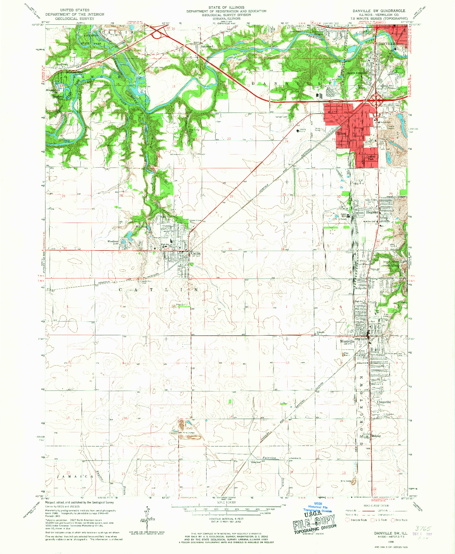 USGS 1:24000-SCALE QUADRANGLE FOR DANVILLE SW, IL 1966