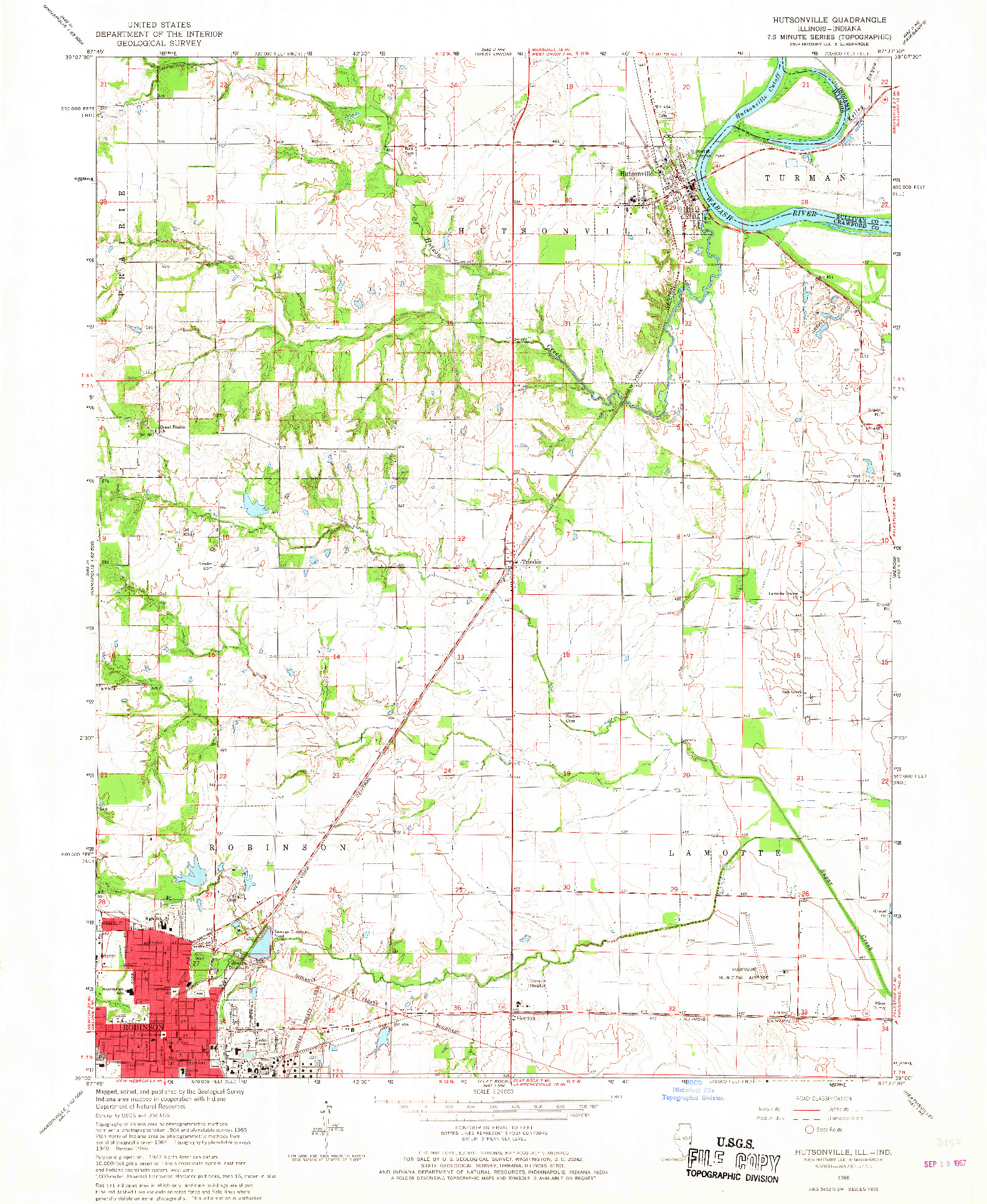 USGS 1:24000-SCALE QUADRANGLE FOR HUTSONVILLE, IL 1966