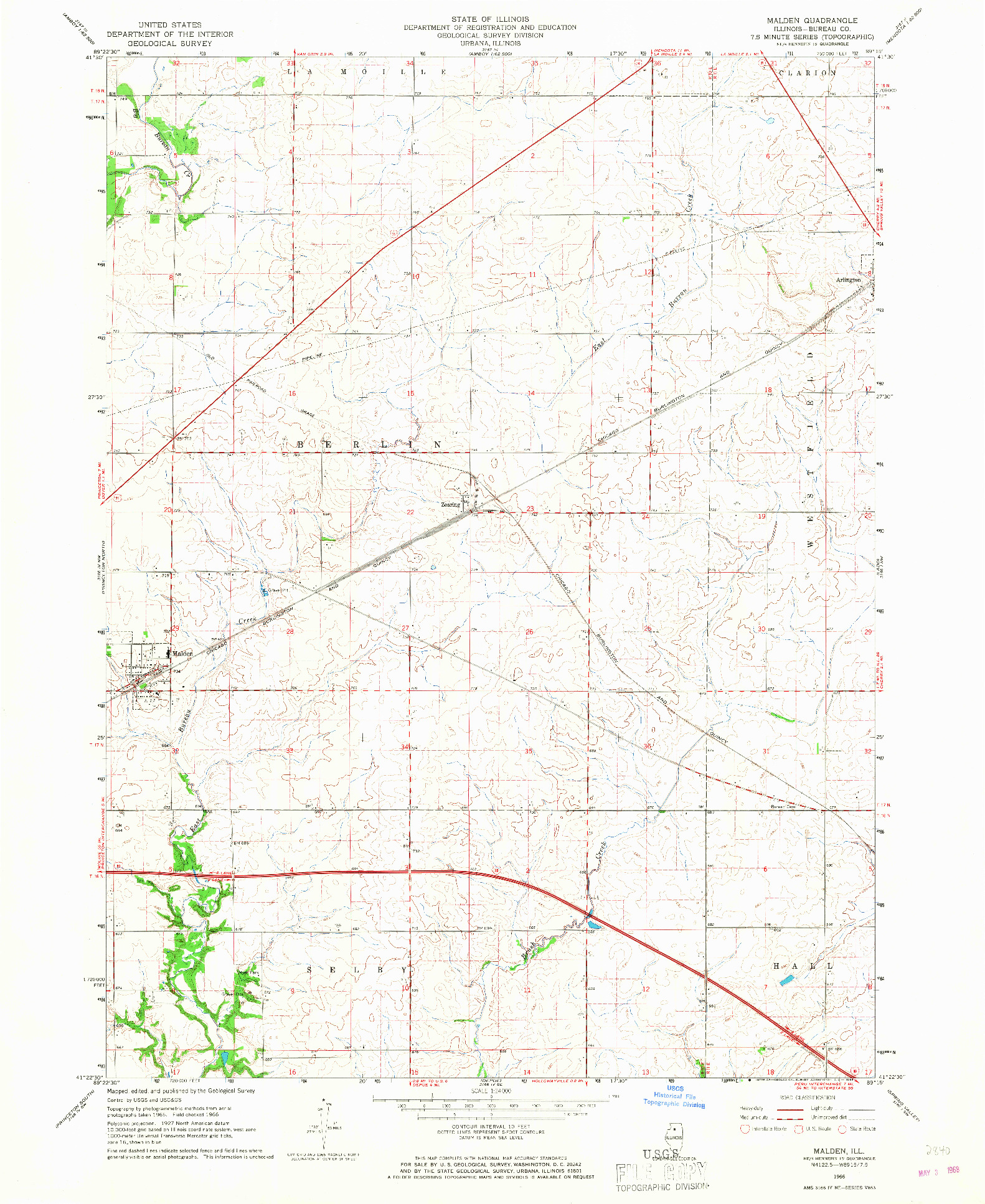 USGS 1:24000-SCALE QUADRANGLE FOR MALDEN, IL 1966