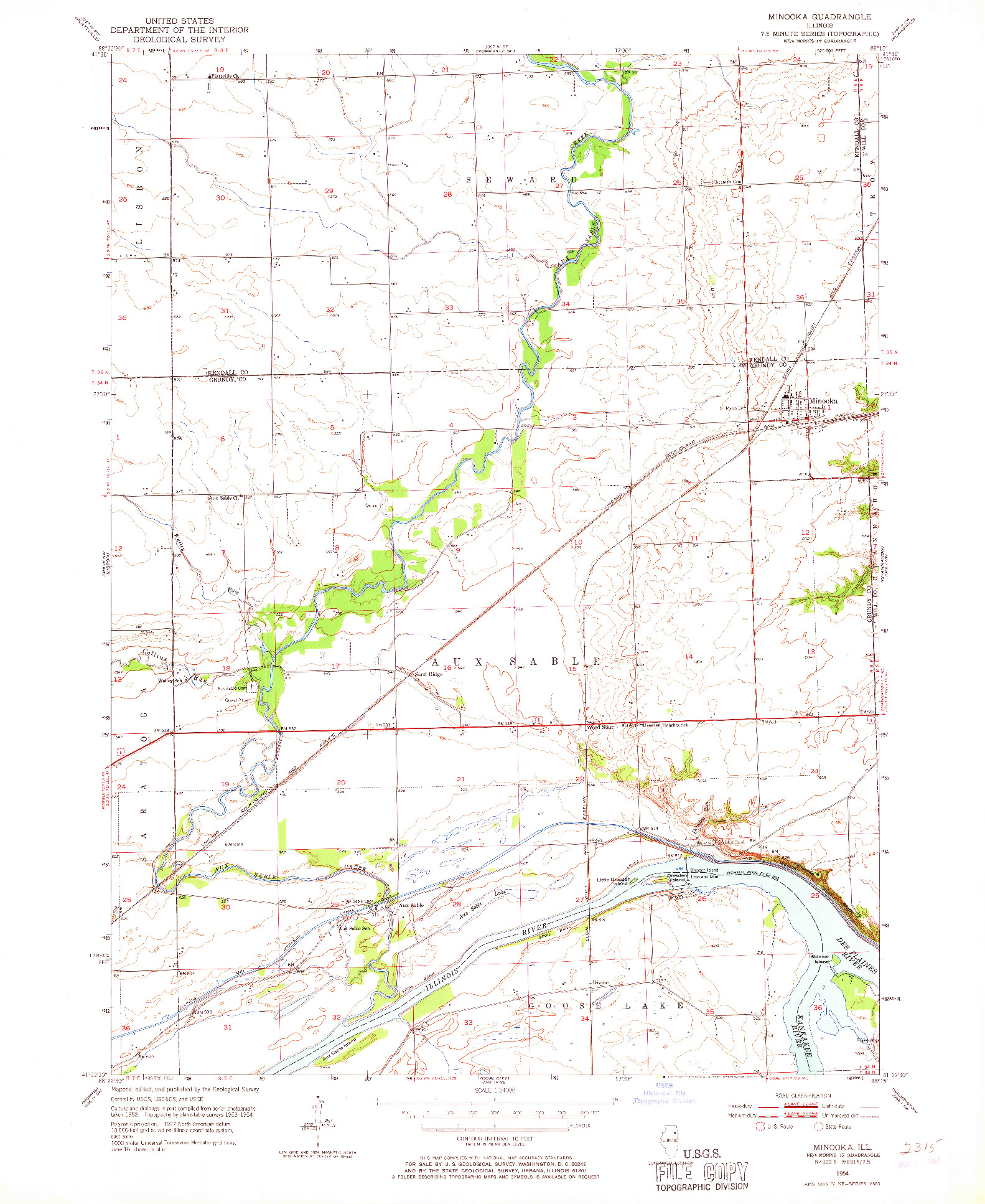 USGS 1:24000-SCALE QUADRANGLE FOR MINOOKA, IL 1954