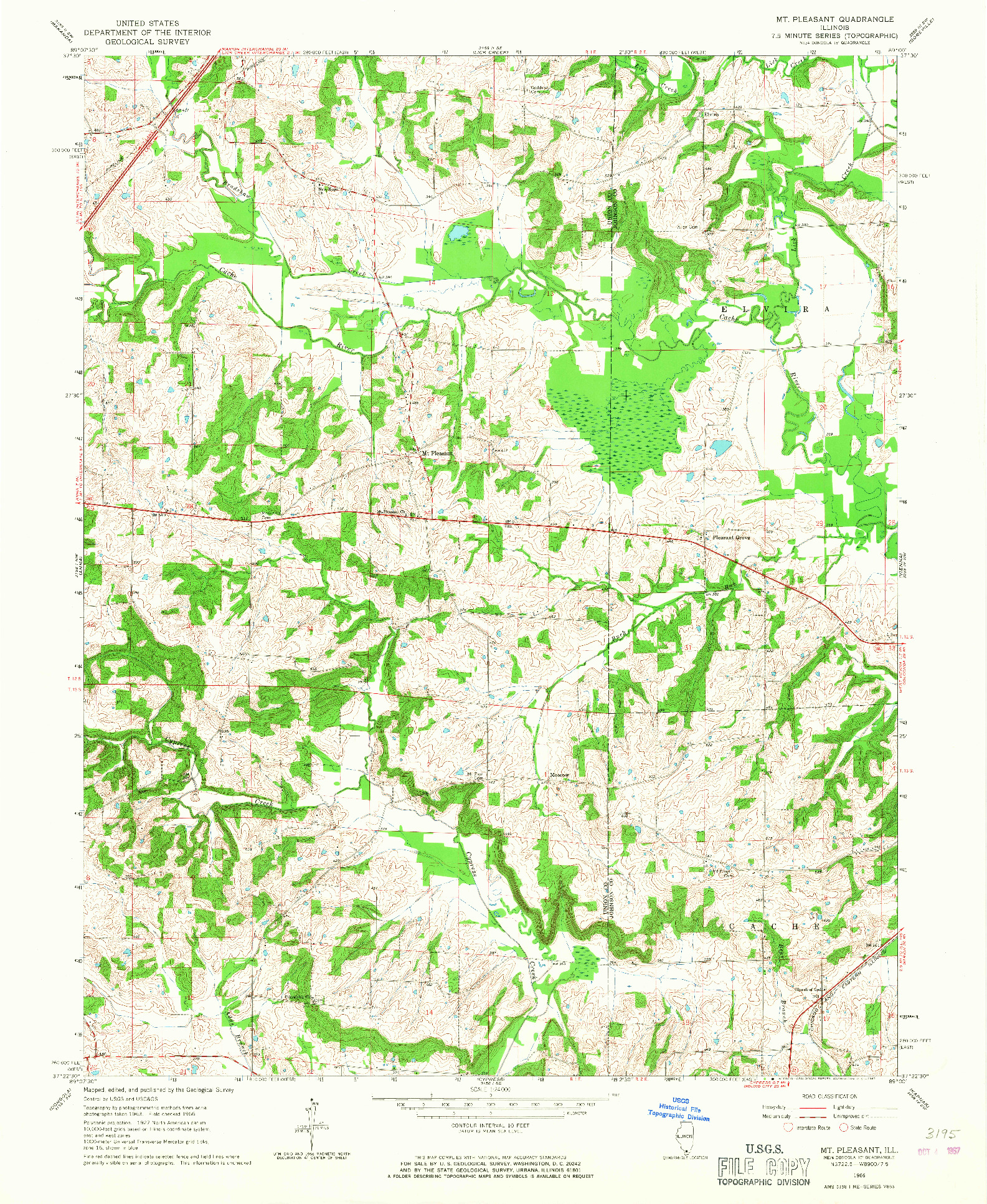 USGS 1:24000-SCALE QUADRANGLE FOR MT PLEASANT, IL 1966