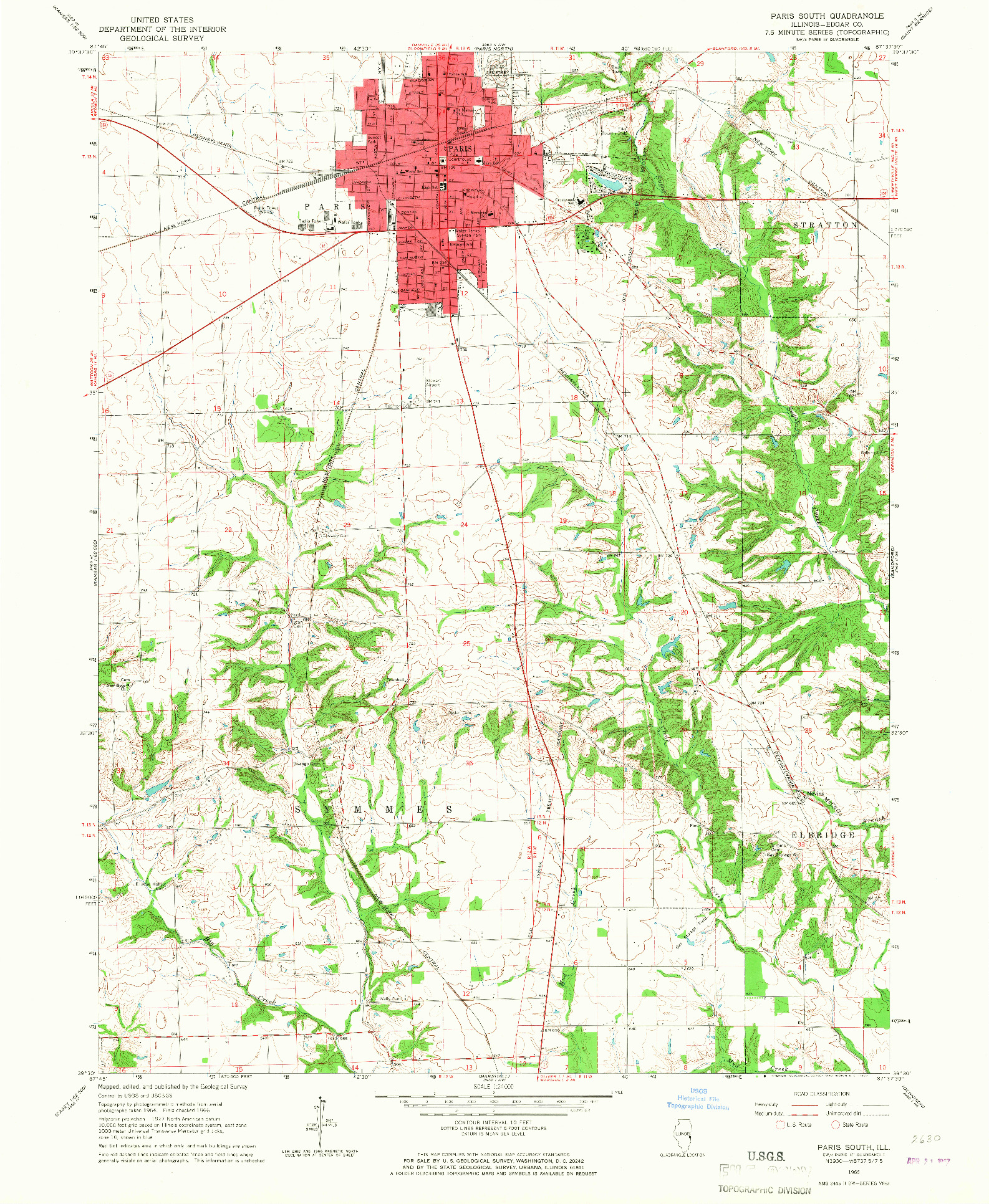 USGS 1:24000-SCALE QUADRANGLE FOR PARIS SOUTH, IL 1966