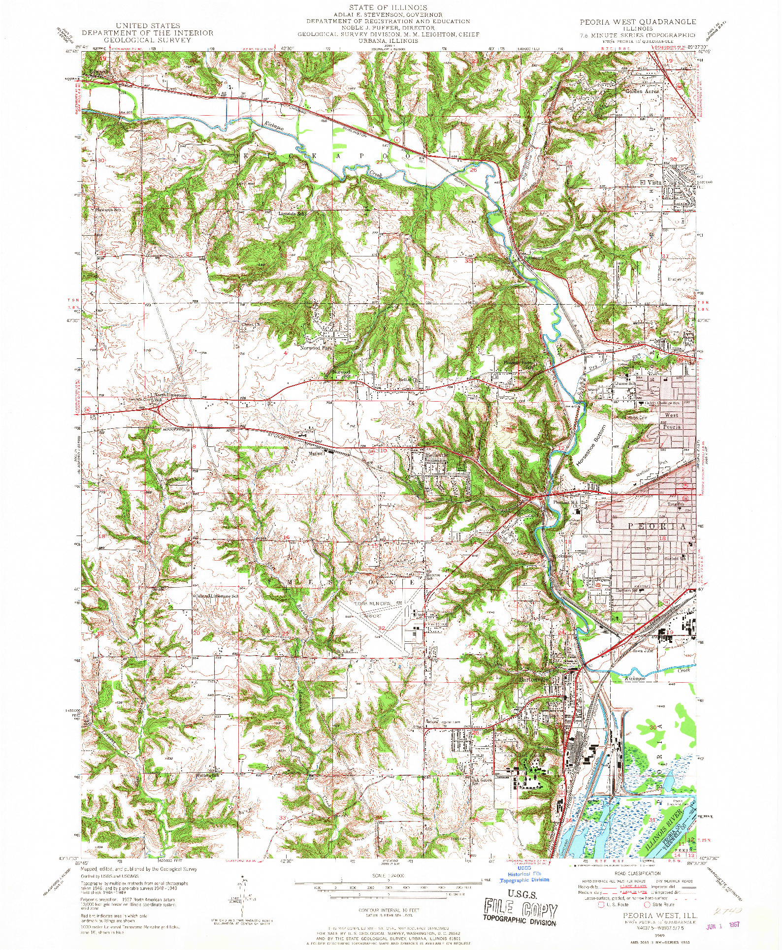 USGS 1:24000-SCALE QUADRANGLE FOR PEORIA WEST, IL 1949