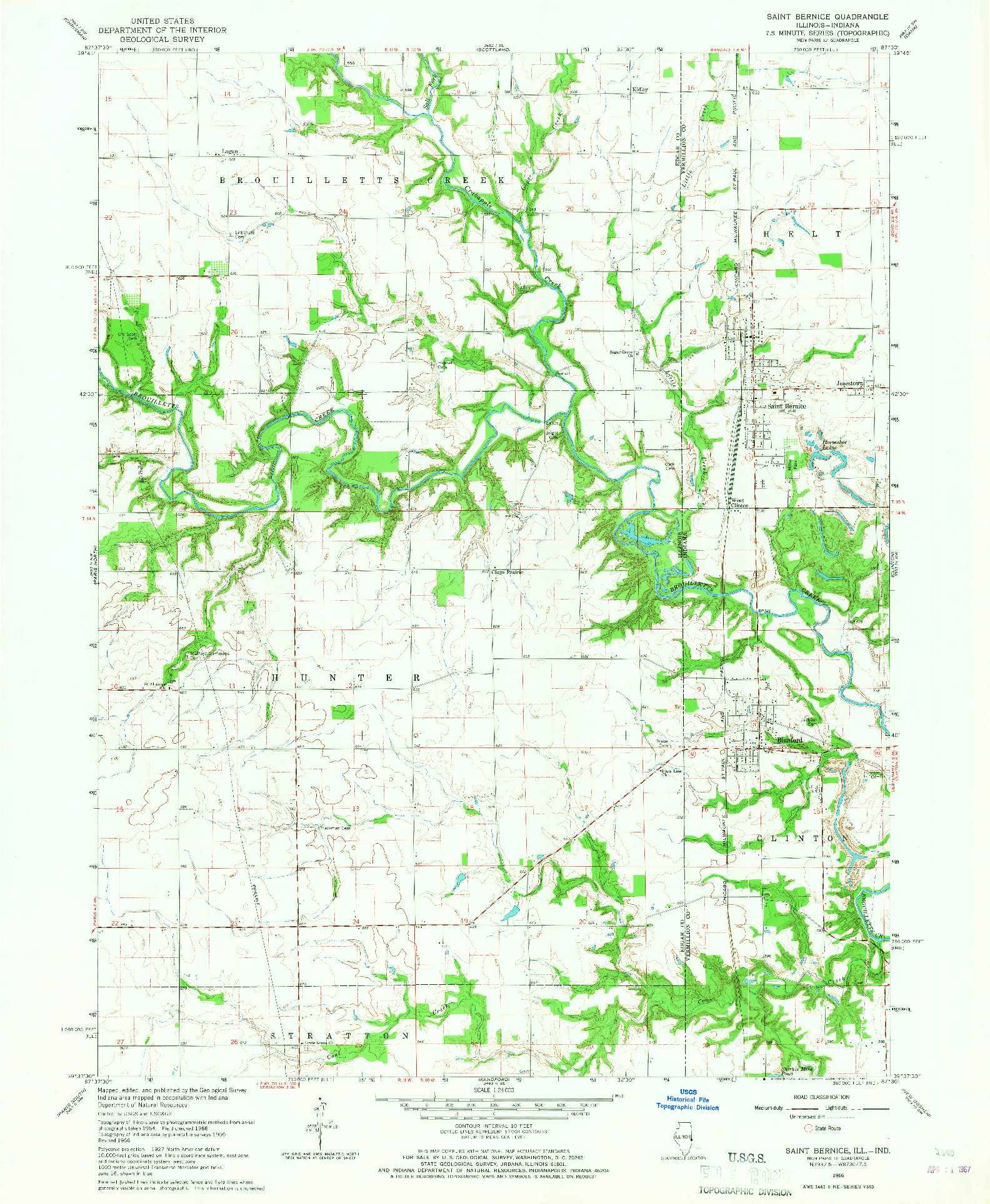 USGS 1:24000-SCALE QUADRANGLE FOR SAINT BERNICE, IL 1966