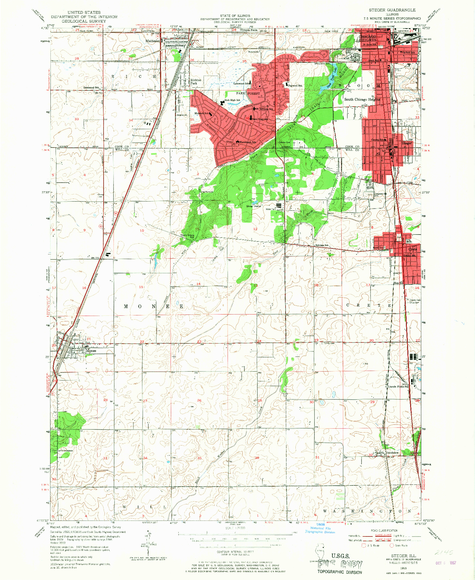 USGS 1:24000-SCALE QUADRANGLE FOR STEGER, IL 1953