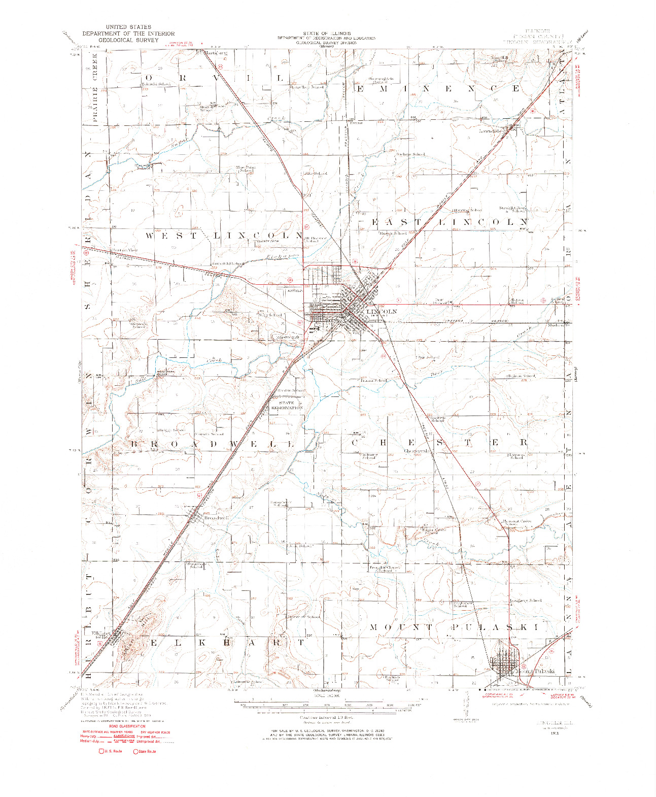 USGS 1:62500-SCALE QUADRANGLE FOR LINCOLN, IL 1911