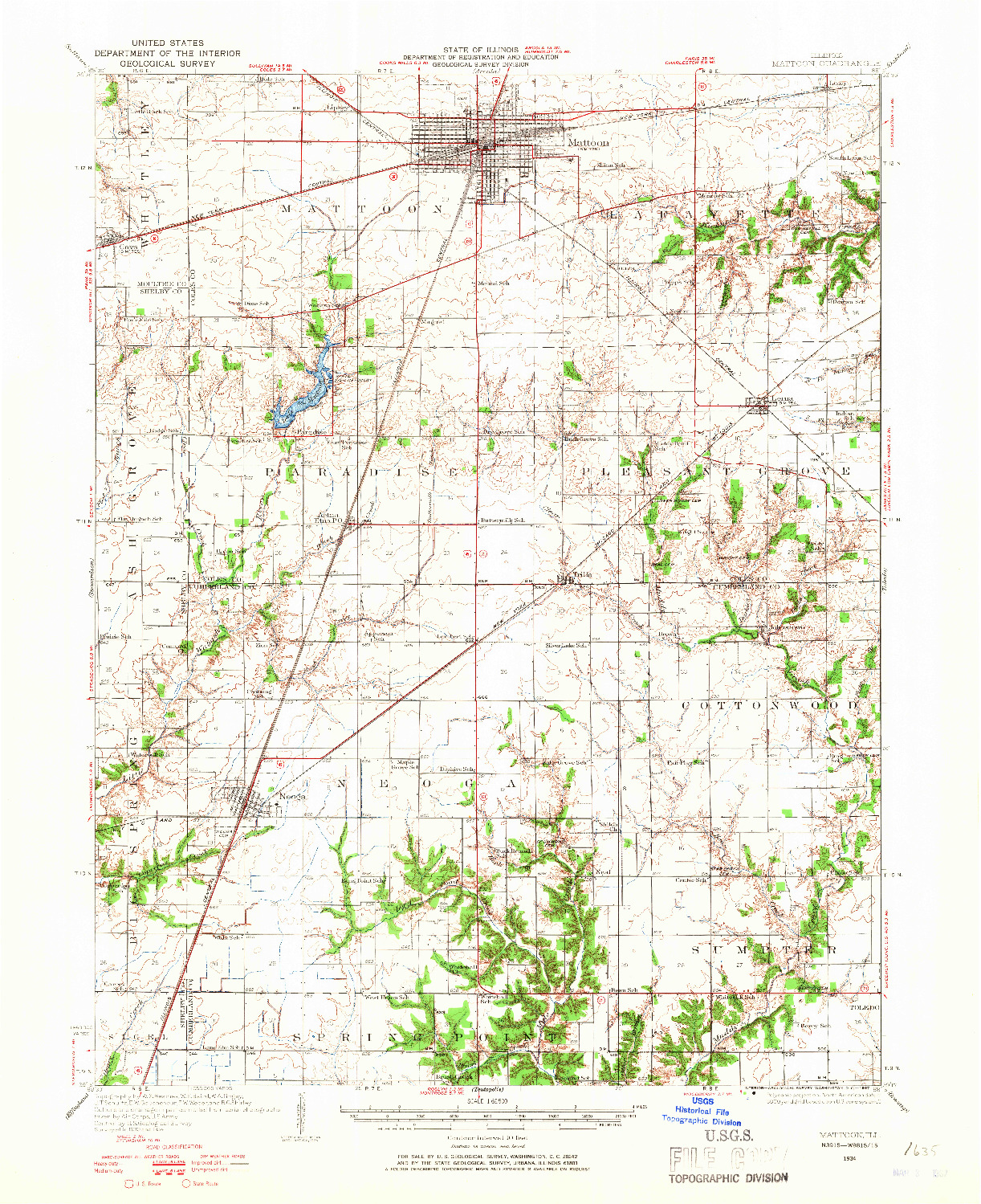 USGS 1:62500-SCALE QUADRANGLE FOR MATTOON, IL 1934
