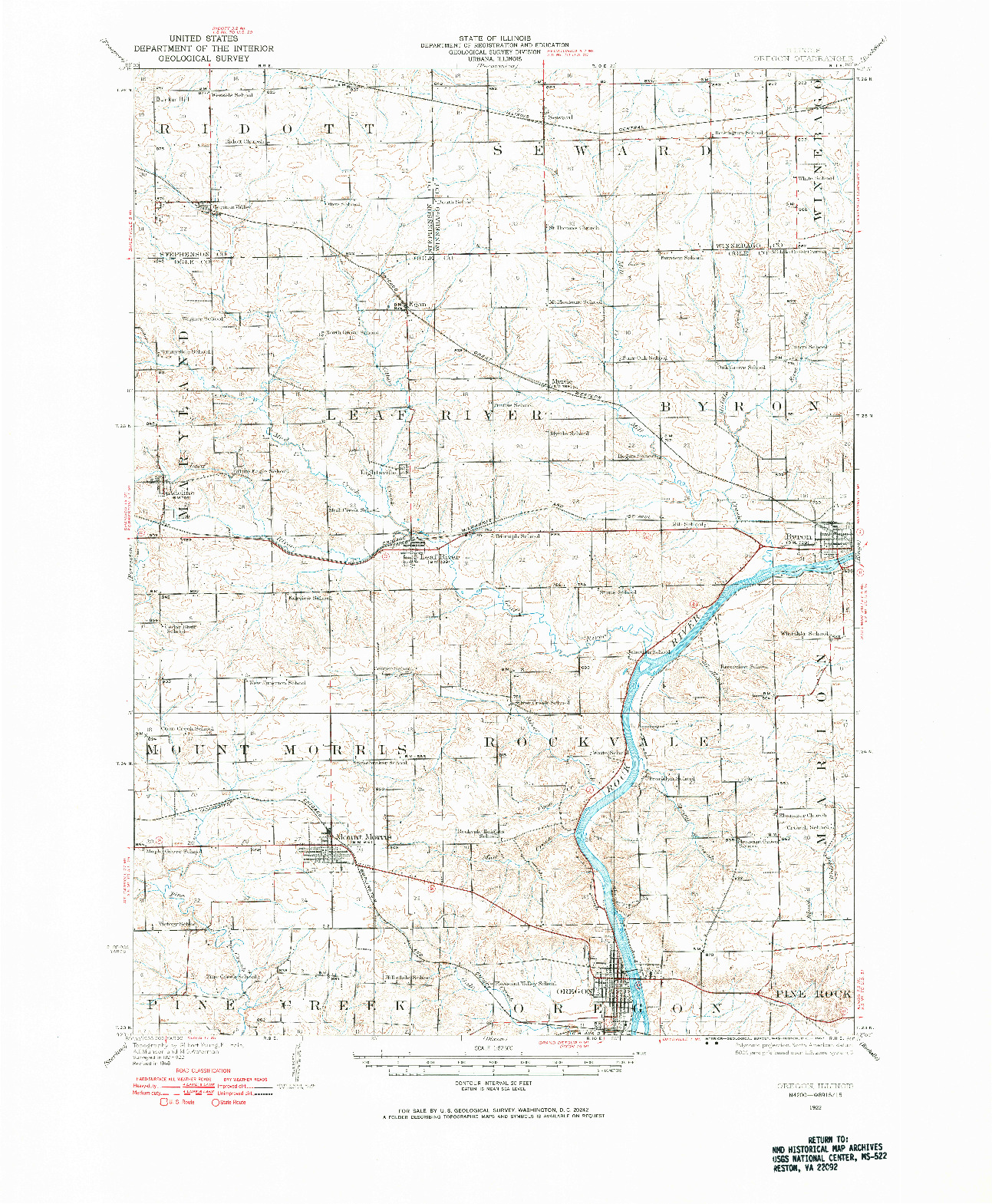 USGS 1:62500-SCALE QUADRANGLE FOR OREGON, IL 1922