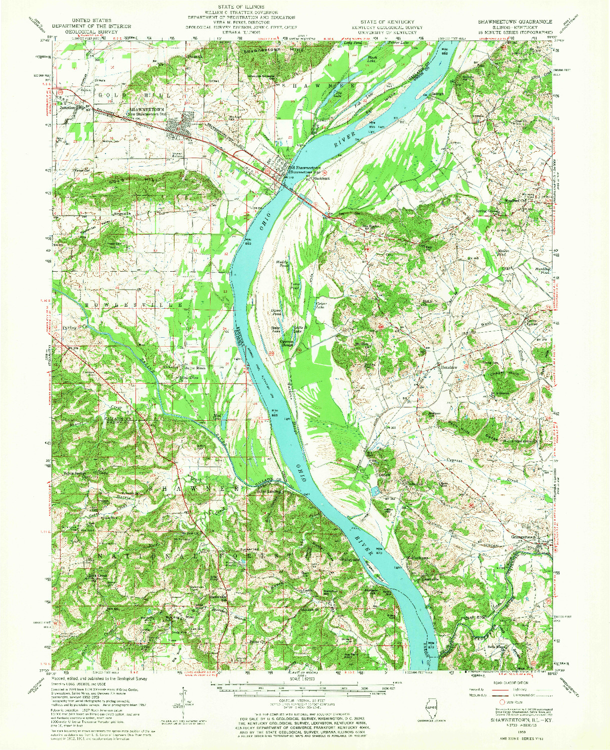 USGS 1:62500-SCALE QUADRANGLE FOR SHAWNEETOWN, IL 1959