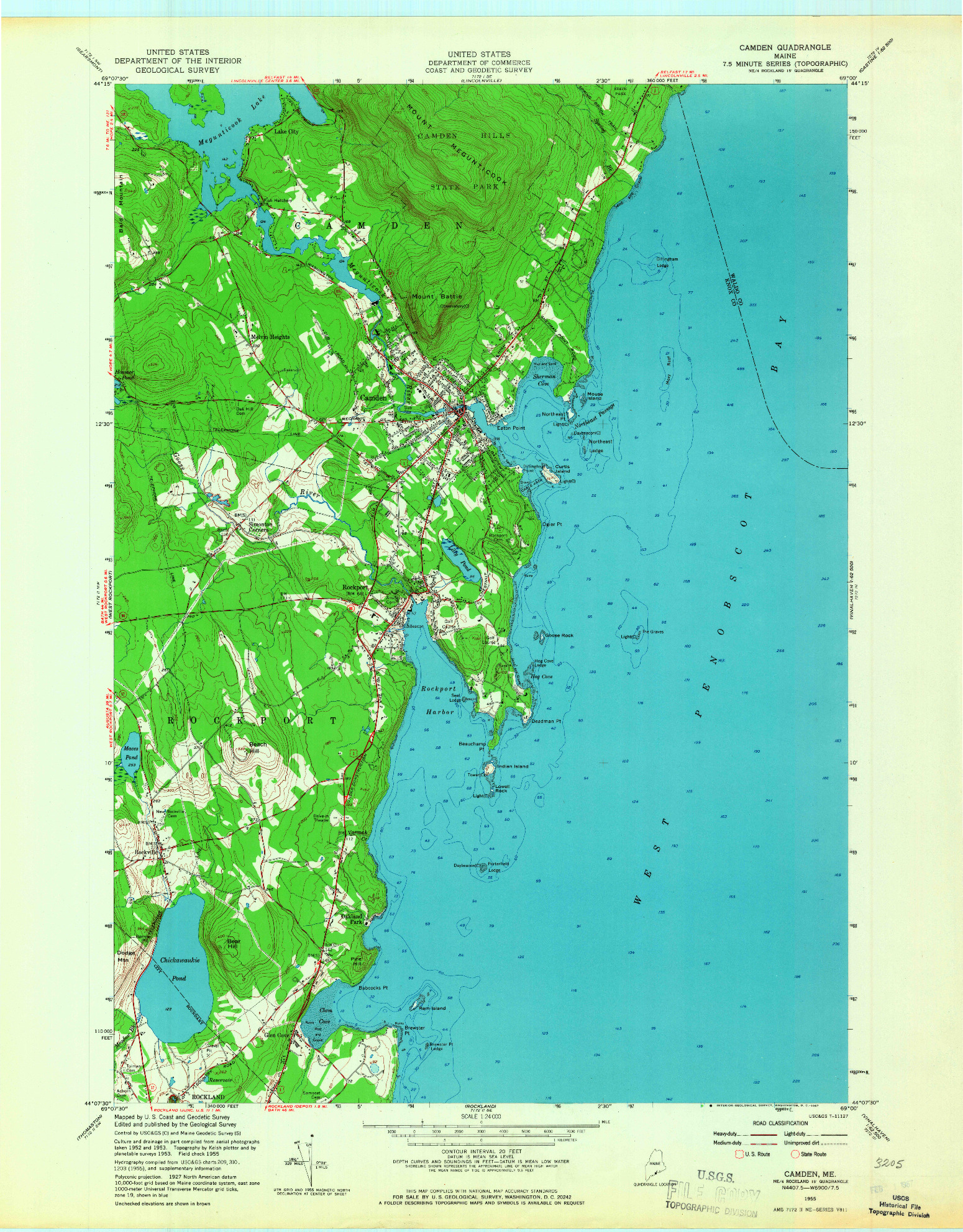 USGS 1:24000-SCALE QUADRANGLE FOR CAMDEN, ME 1955