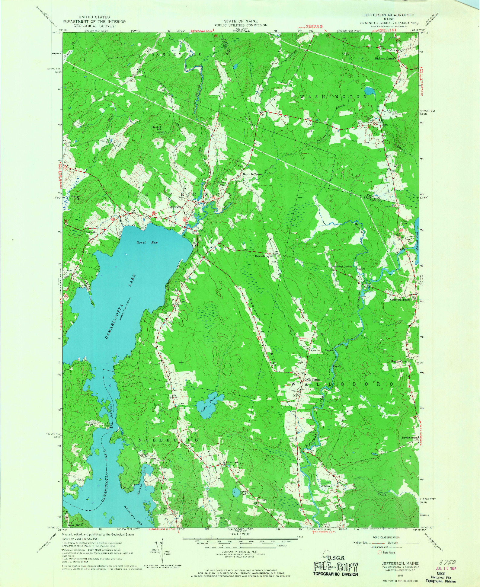 USGS 1:24000-SCALE QUADRANGLE FOR JEFFERSON, ME 1965