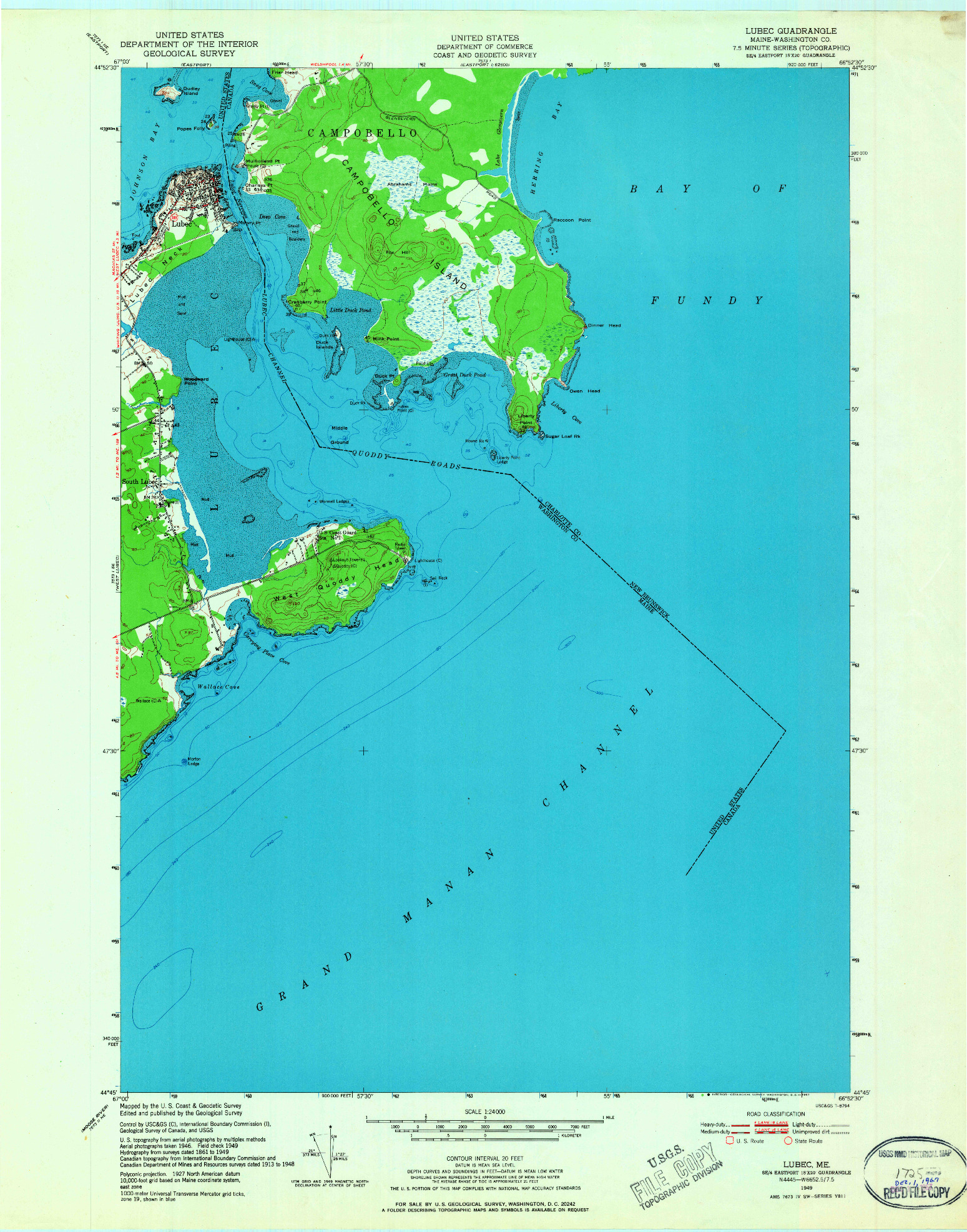 USGS 1:24000-SCALE QUADRANGLE FOR LUBEC, ME 1949