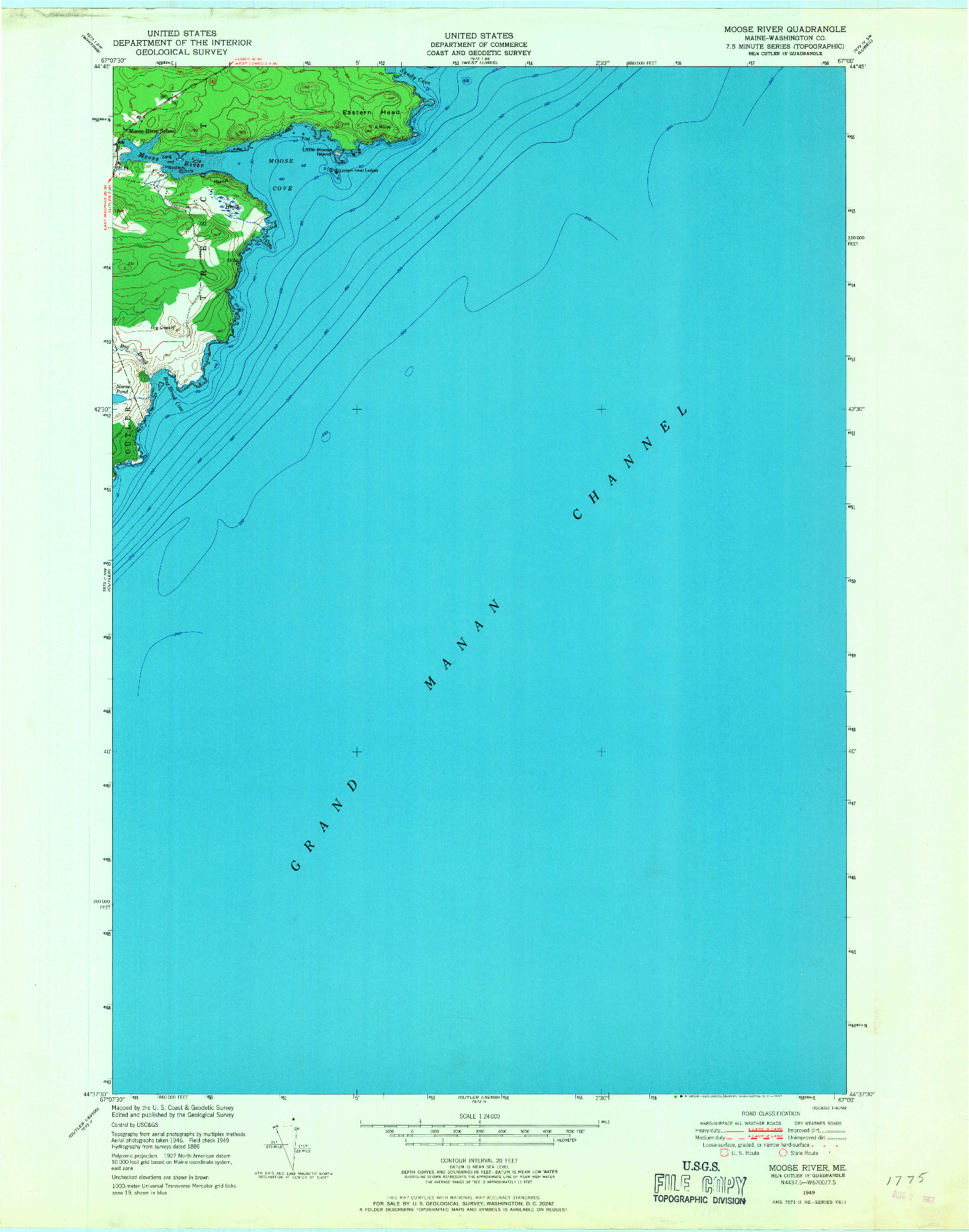 USGS 1:24000-SCALE QUADRANGLE FOR MOOSE RIVER, ME 1949