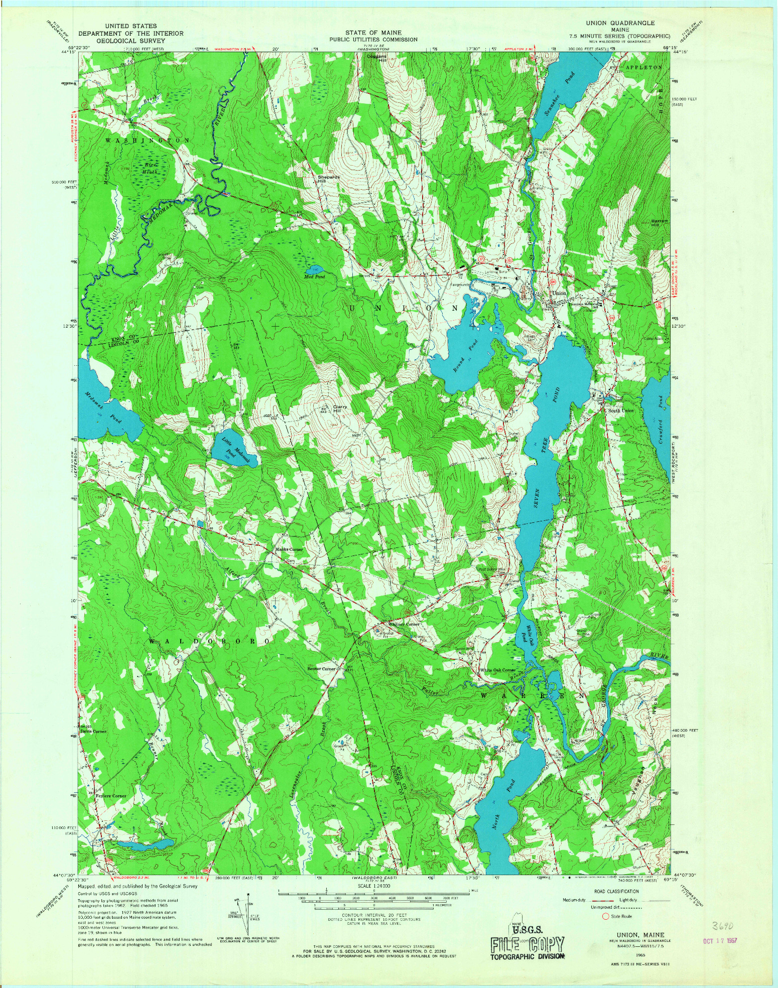USGS 1:24000-SCALE QUADRANGLE FOR UNION, ME 1965