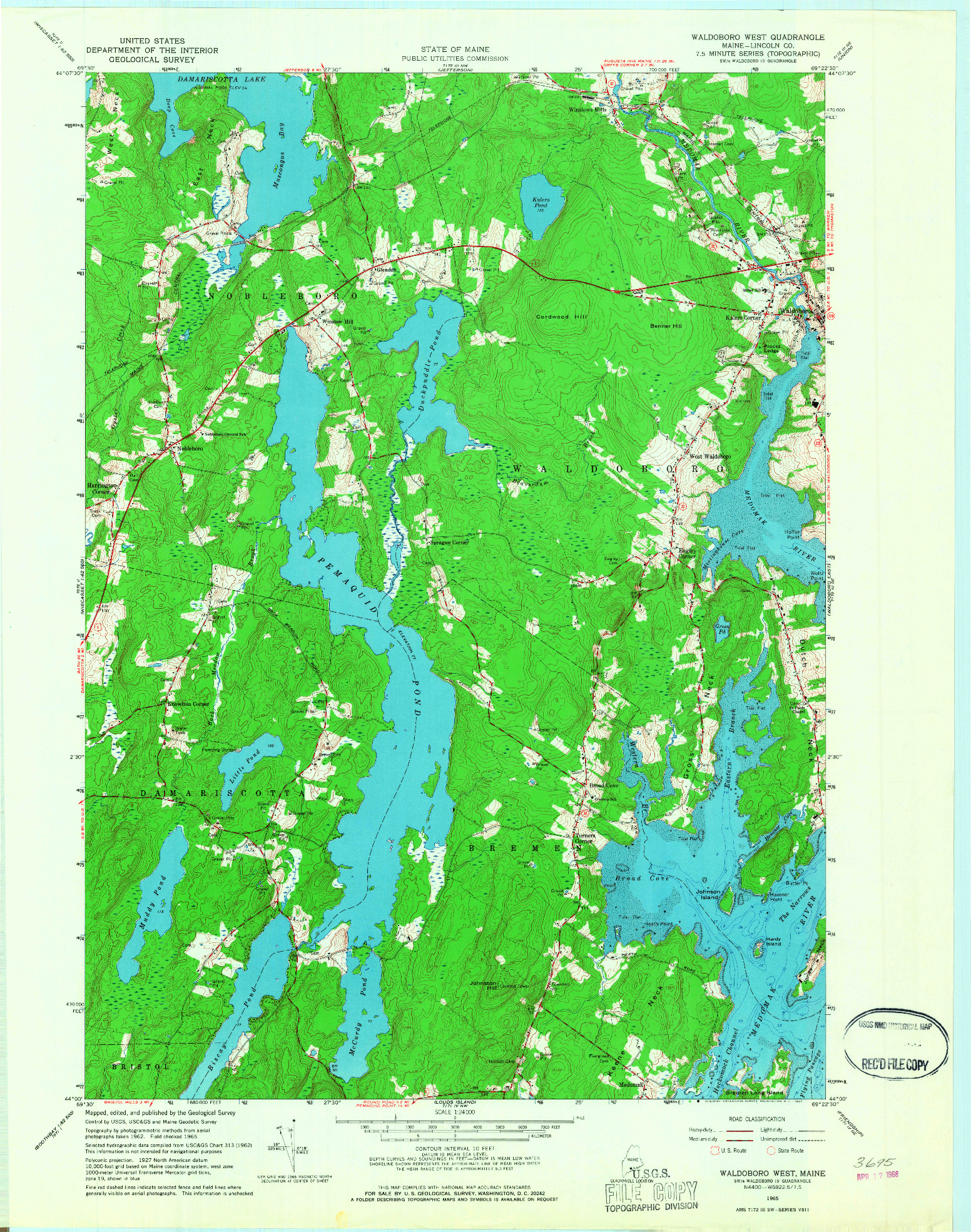 USGS 1:24000-SCALE QUADRANGLE FOR WALDOBORO WEST, ME 1965