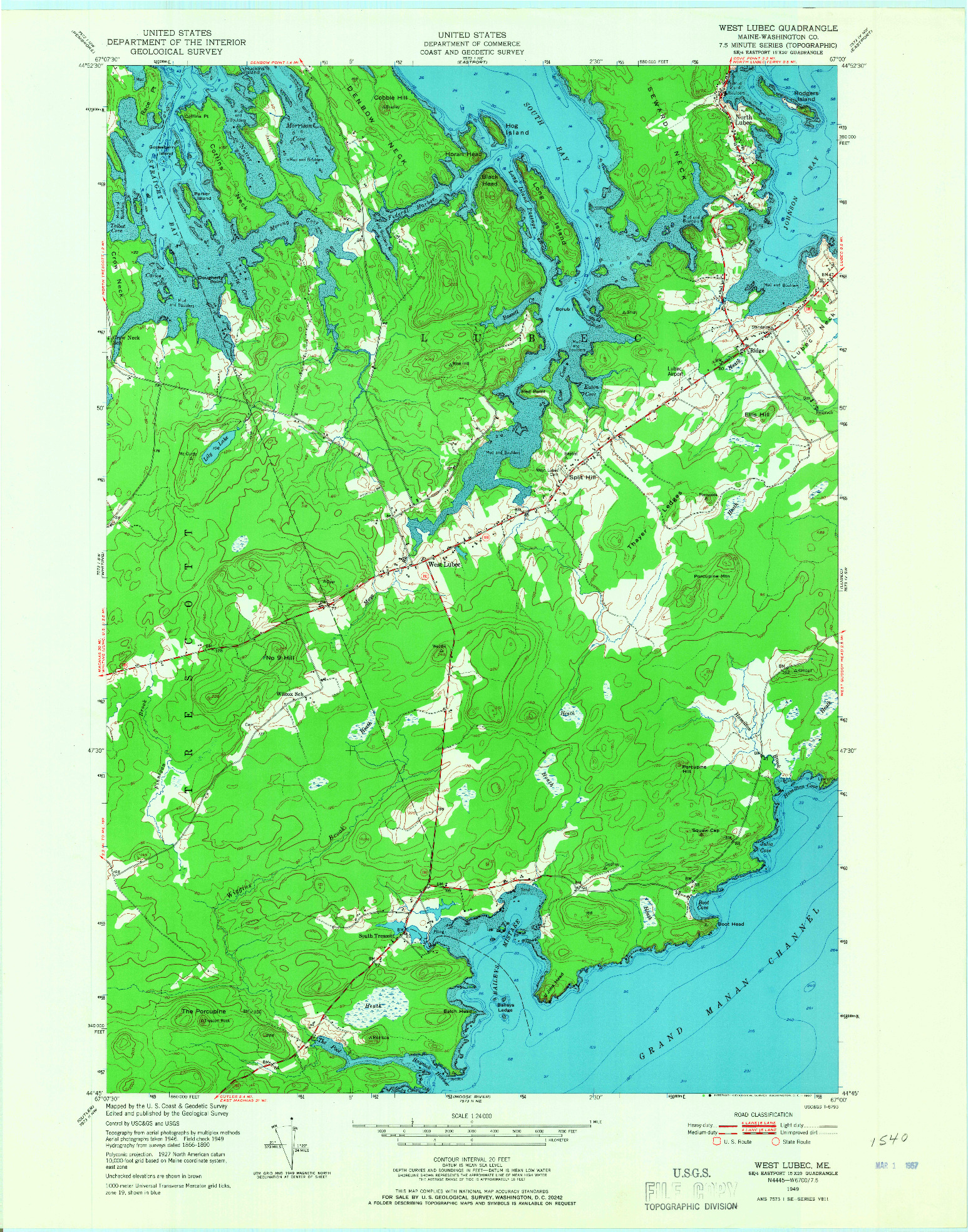 USGS 1:24000-SCALE QUADRANGLE FOR WEST LUBEC, ME 1949