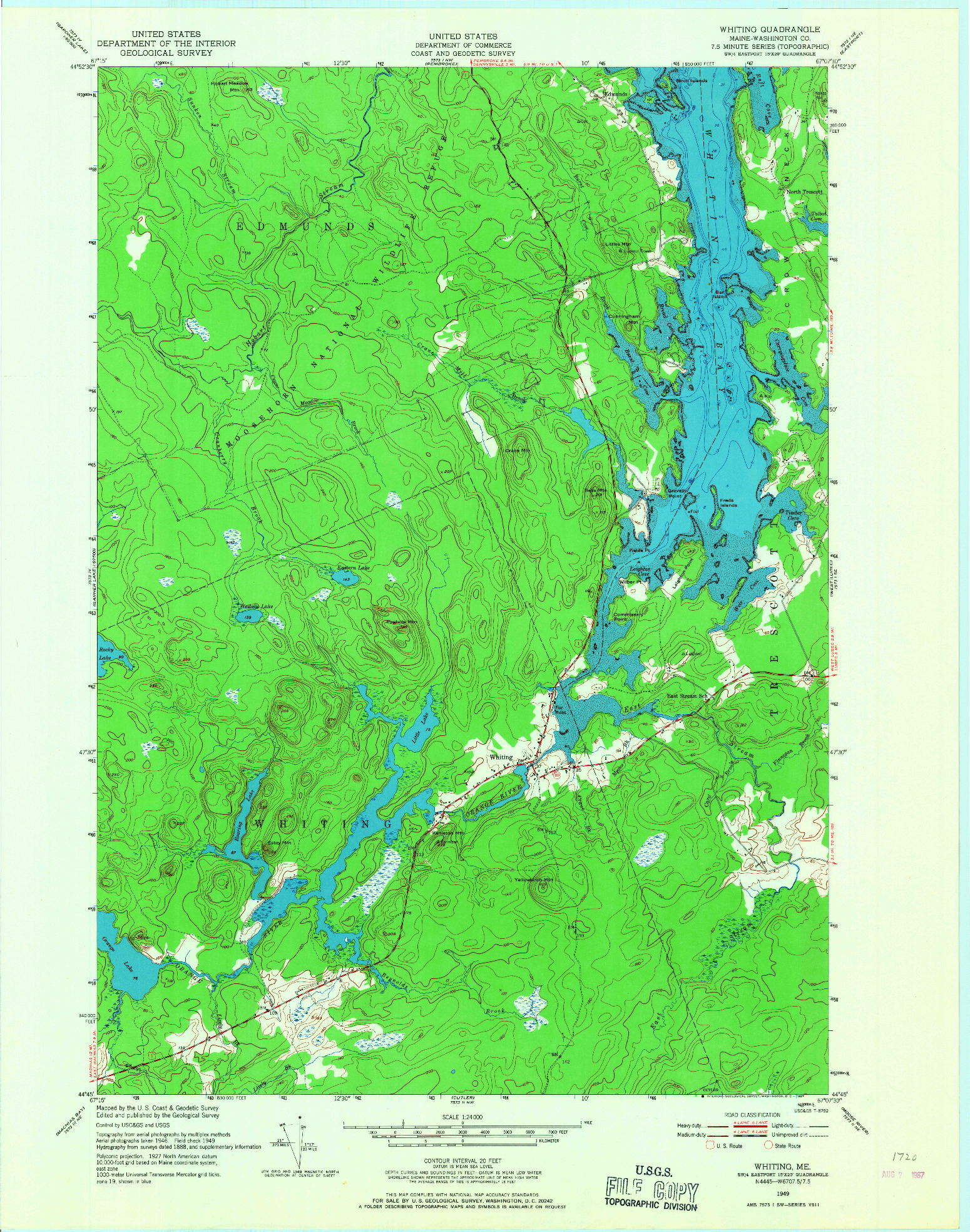 USGS 1:24000-SCALE QUADRANGLE FOR WHITING, ME 1949