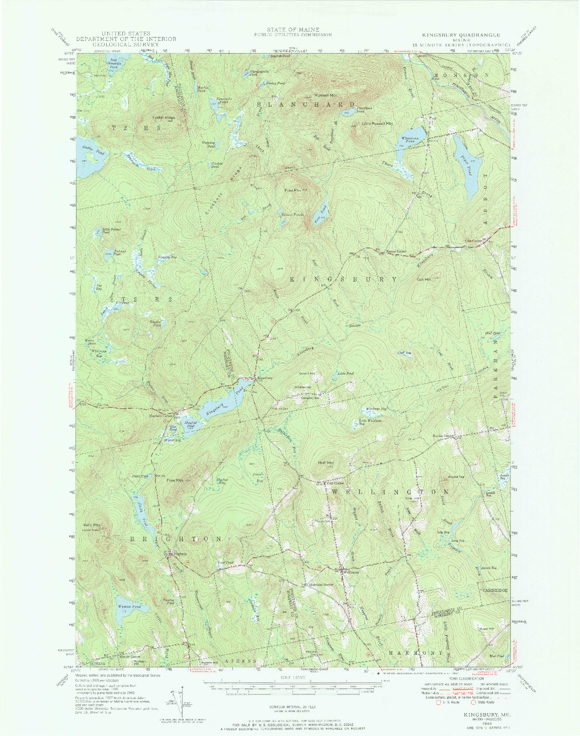 USGS 1:62500-SCALE QUADRANGLE FOR KINGSBURY, ME 1948