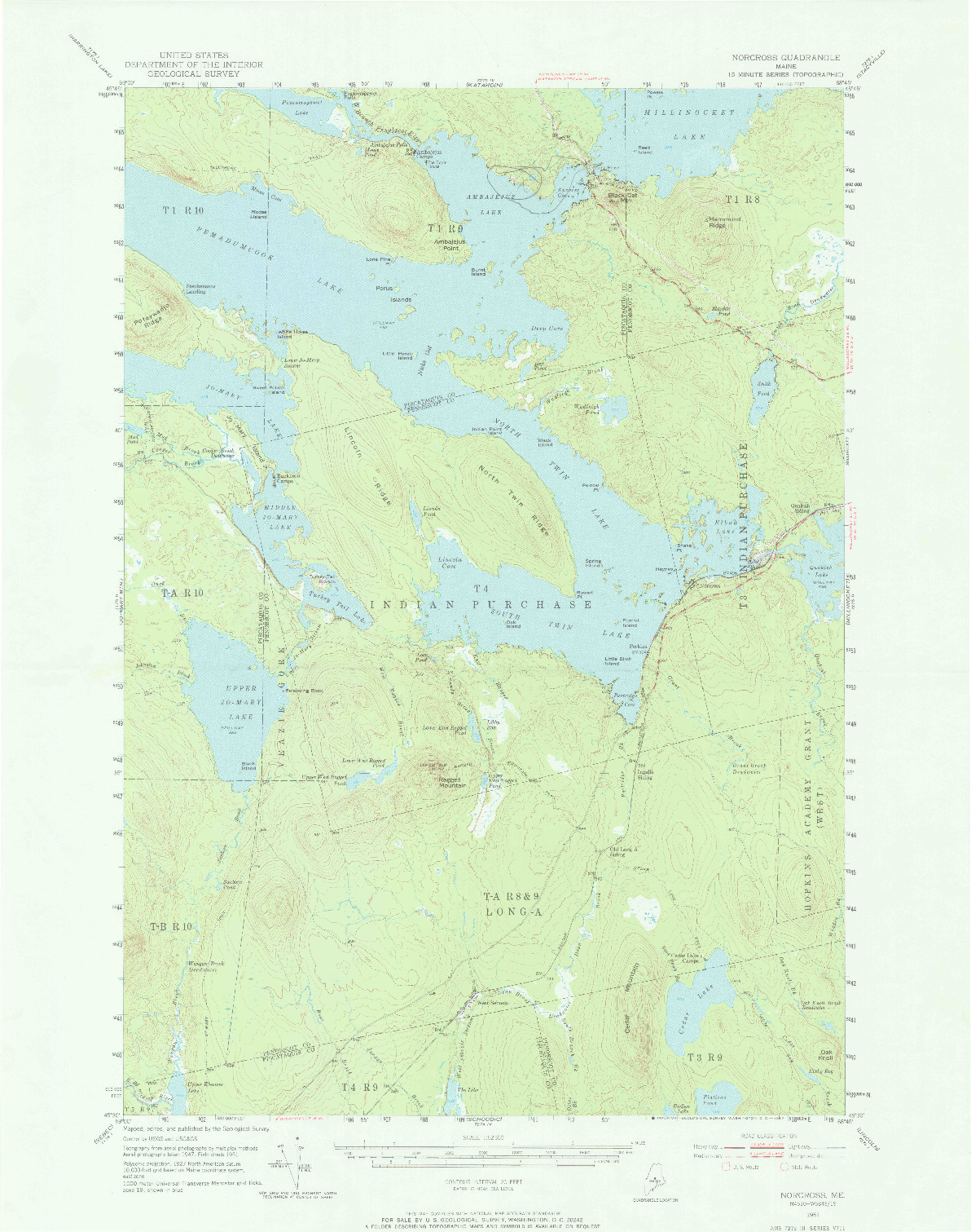 USGS 1:62500-SCALE QUADRANGLE FOR NORCROSS, ME 1951