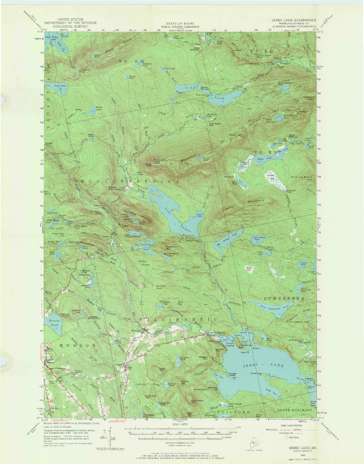 USGS 1:62500-SCALE QUADRANGLE FOR SEBEC LAKE, ME 1950