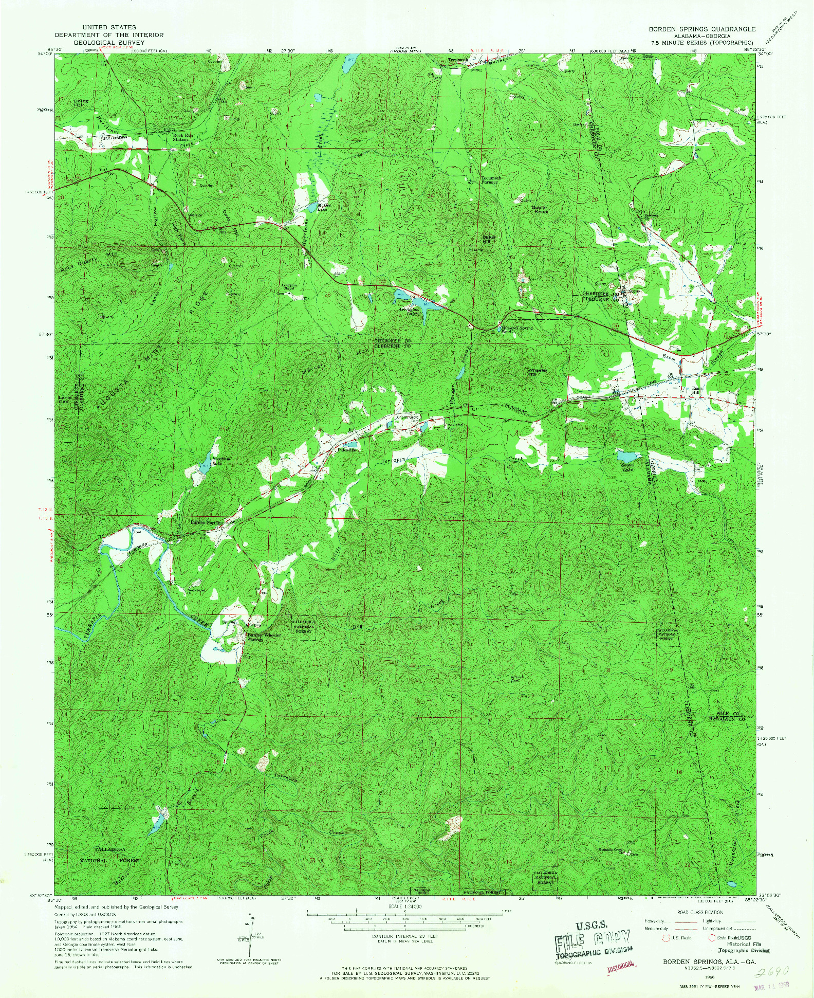 USGS 1:24000-SCALE QUADRANGLE FOR BORDEN SPRINGS, AL 1966