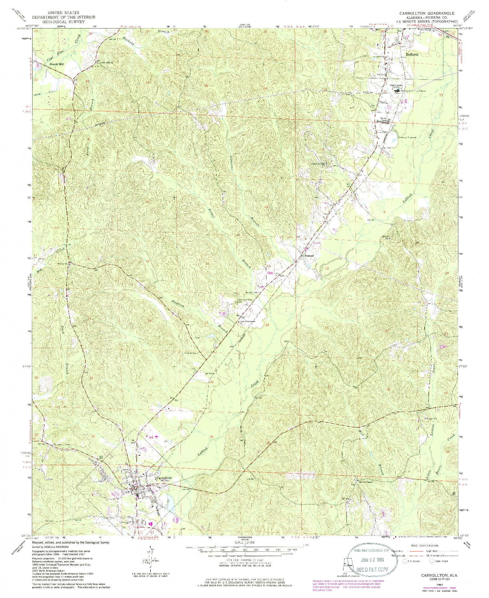 USGS 1:24000-SCALE QUADRANGLE FOR CARROLLTON, AL 1967