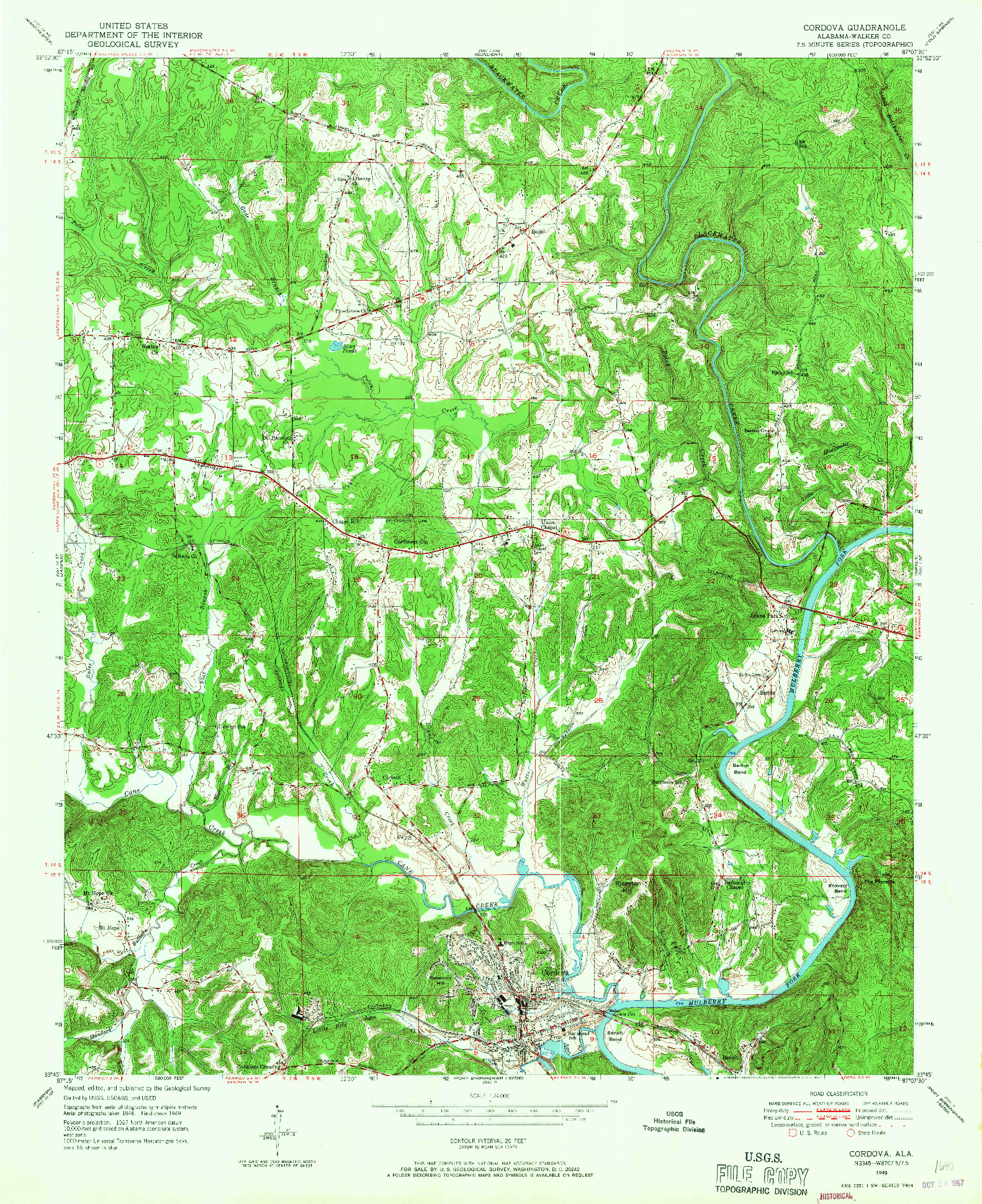 USGS 1:24000-SCALE QUADRANGLE FOR CORDOVA, AL 1949