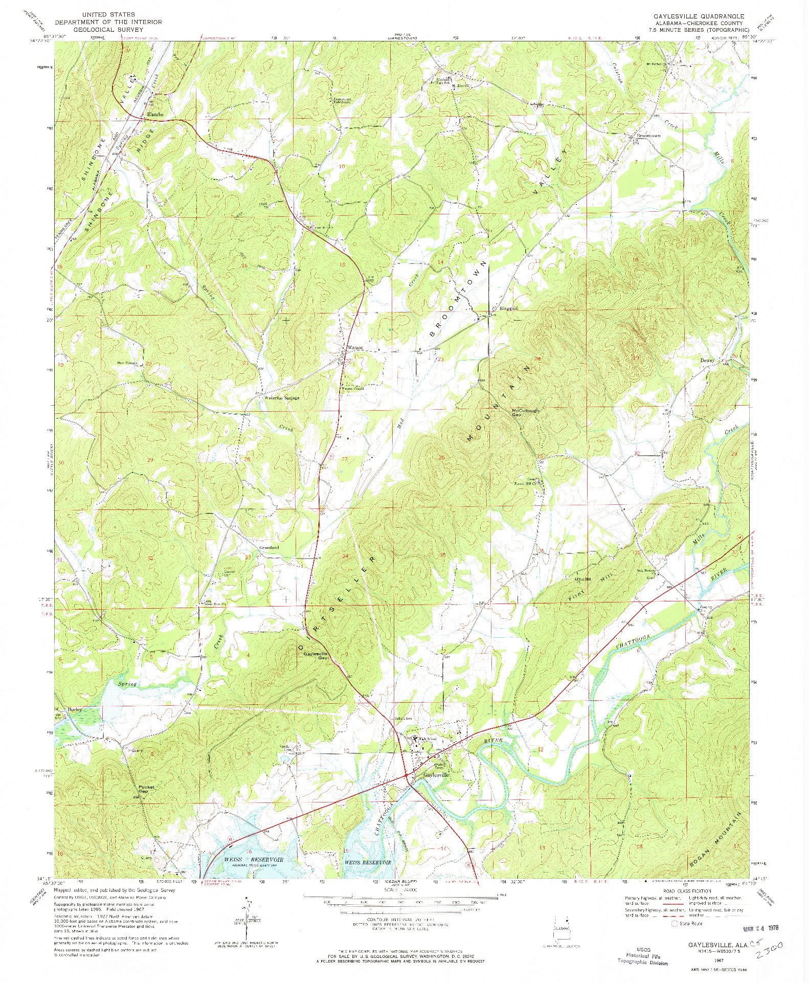 USGS 1:24000-SCALE QUADRANGLE FOR GAYLESVILLE, AL 1967