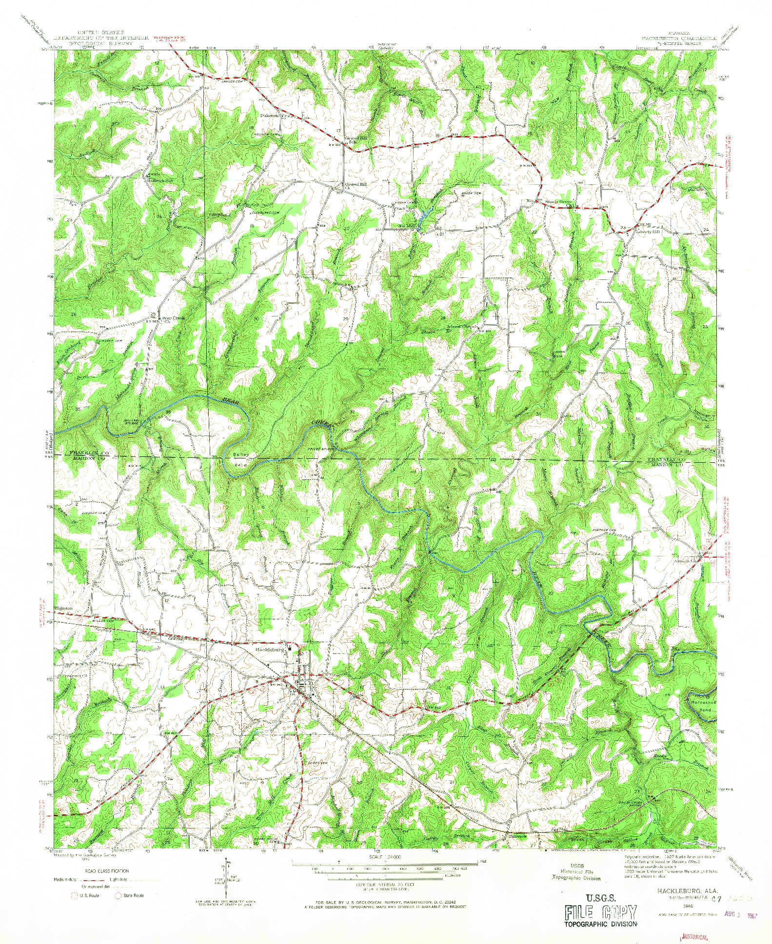 USGS 1:24000-SCALE QUADRANGLE FOR HACKLEBURG, AL 1946