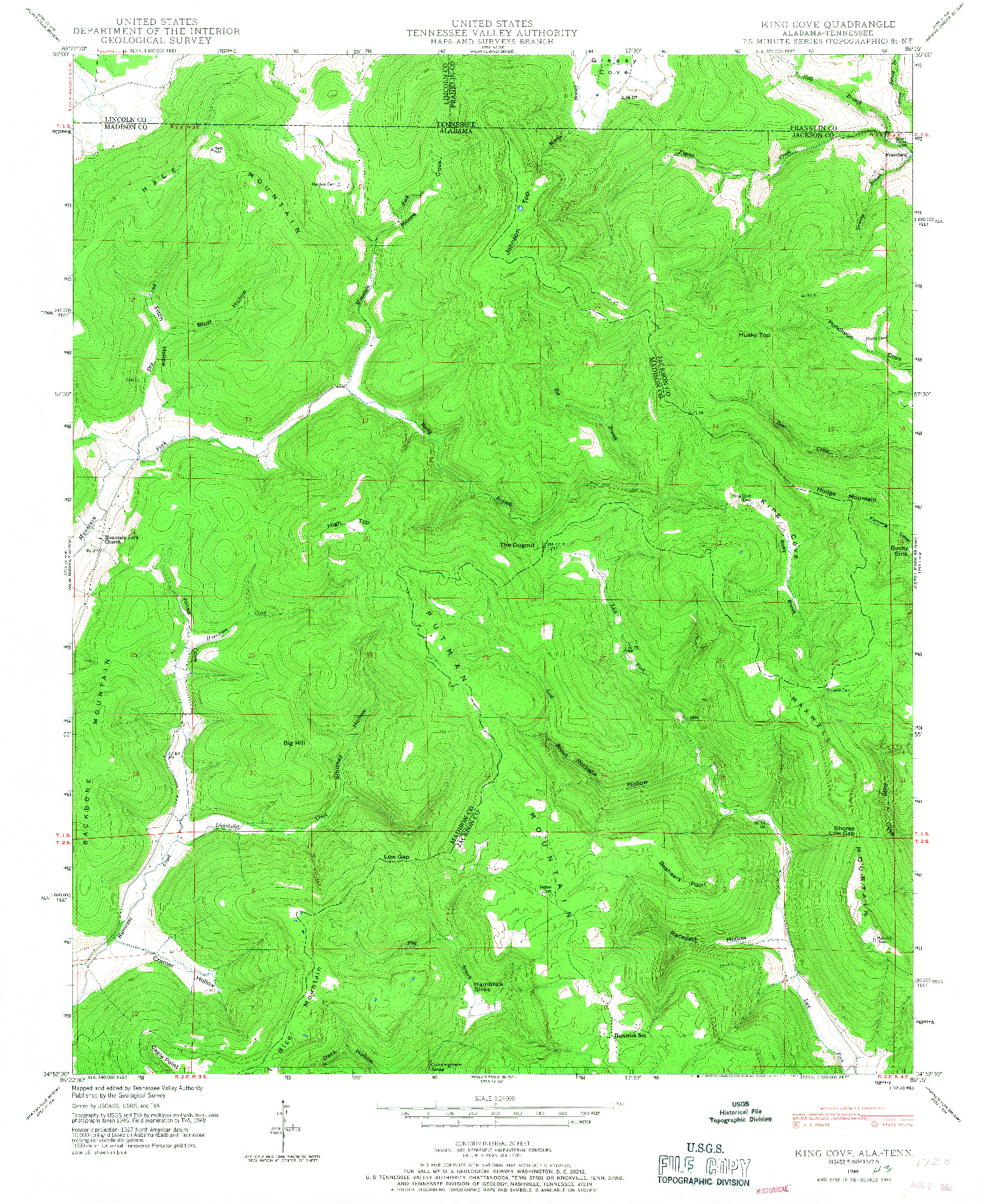 USGS 1:24000-SCALE QUADRANGLE FOR KING COVE, AL 1948