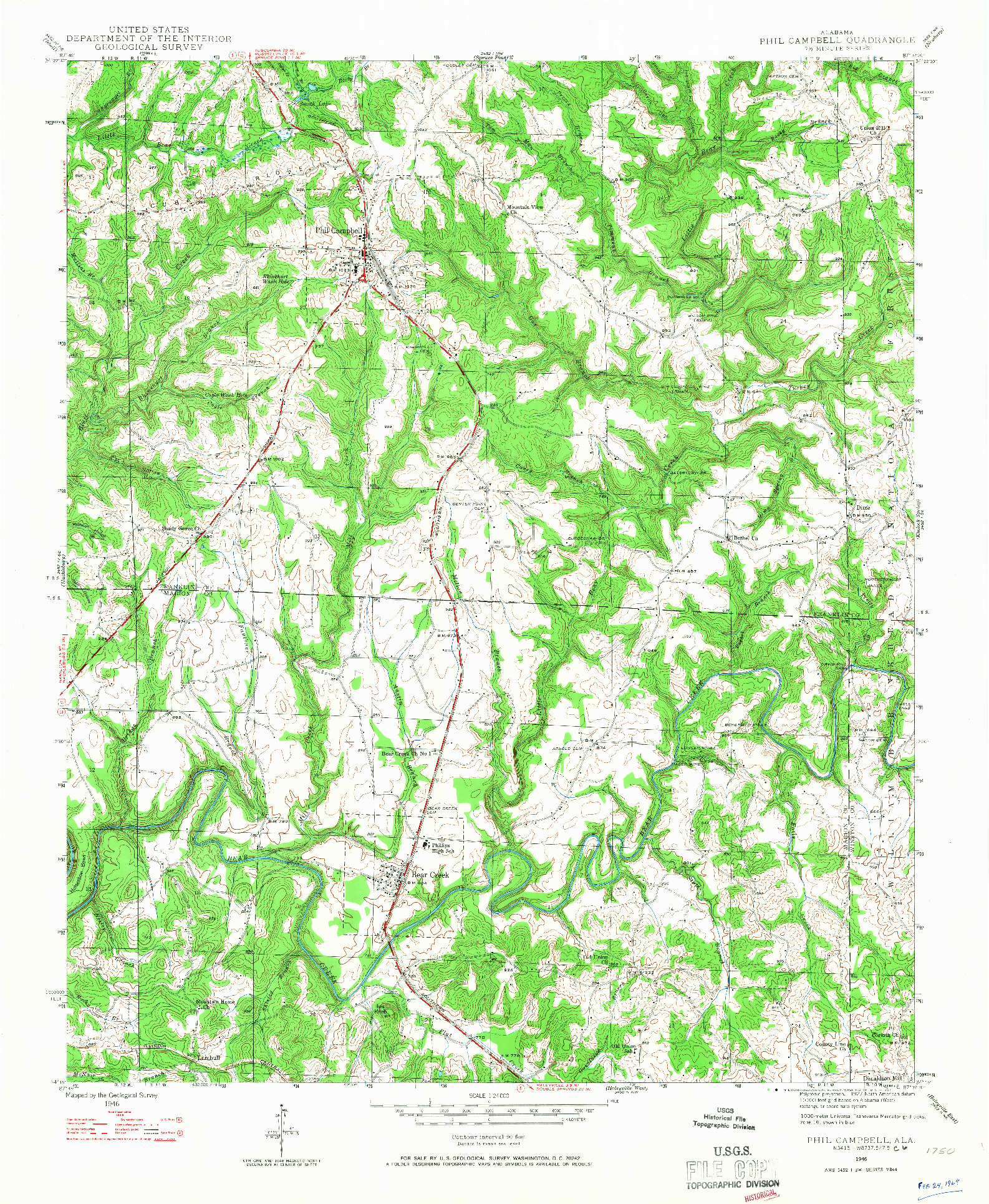 USGS 1:24000-SCALE QUADRANGLE FOR PHIL CAMPBELL, AL 1946