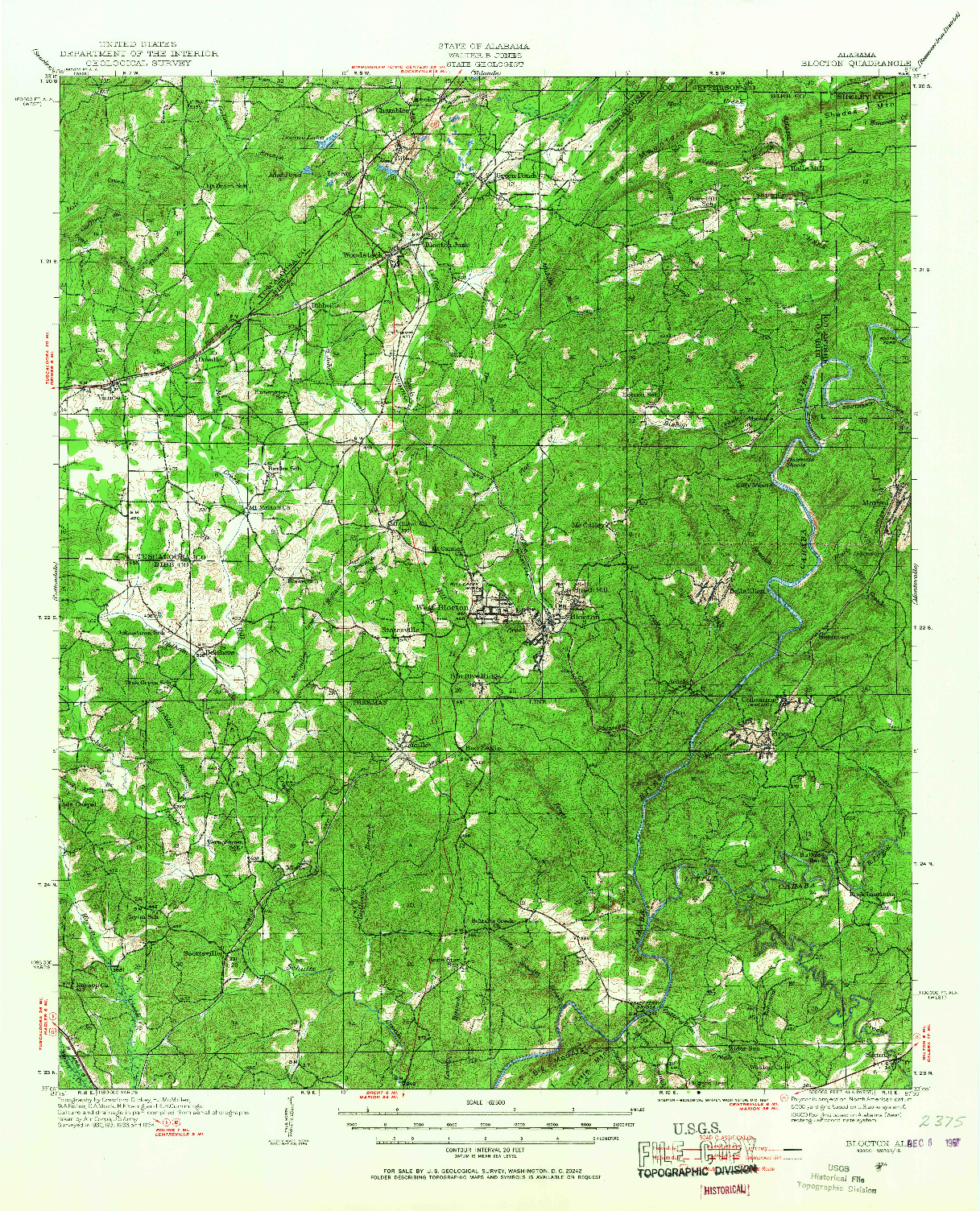 USGS 1:62500-SCALE QUADRANGLE FOR BLOCTON, AL 1934