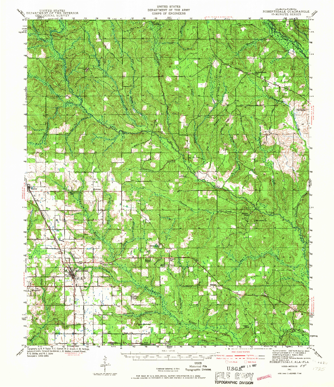 USGS 1:62500-SCALE QUADRANGLE FOR ROBERTSDALE, AL 1941