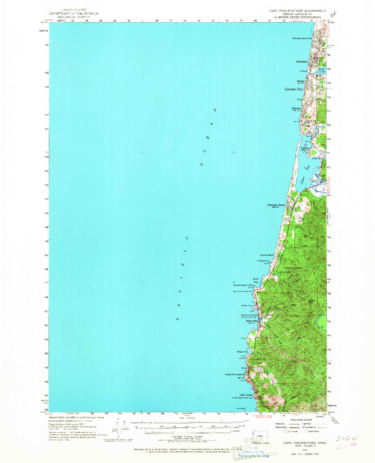 USGS 1:62500-SCALE QUADRANGLE FOR CAPE FOULWEATHER, OR 1957