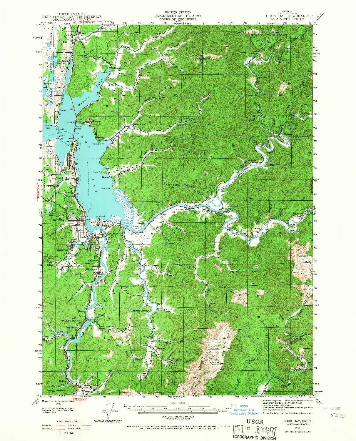 USGS 1:62500-SCALE QUADRANGLE FOR COOS BAY, OR 1942
