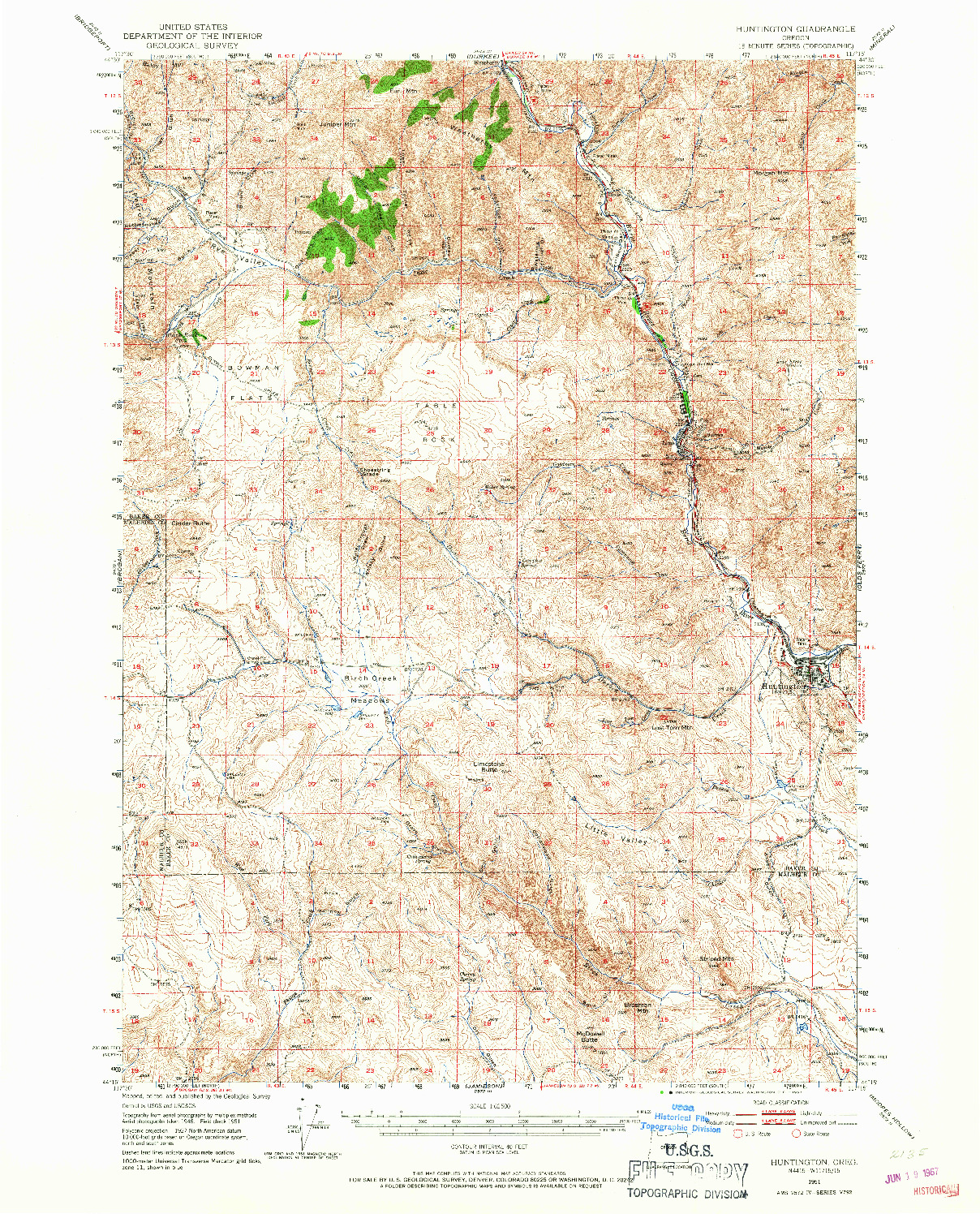 USGS 1:62500-SCALE QUADRANGLE FOR HUNTINGTON, OR 1951