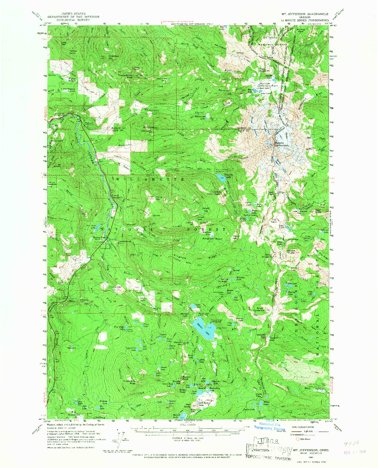 USGS 1:62500-SCALE QUADRANGLE FOR MT. JEFFERSON, OR 1961