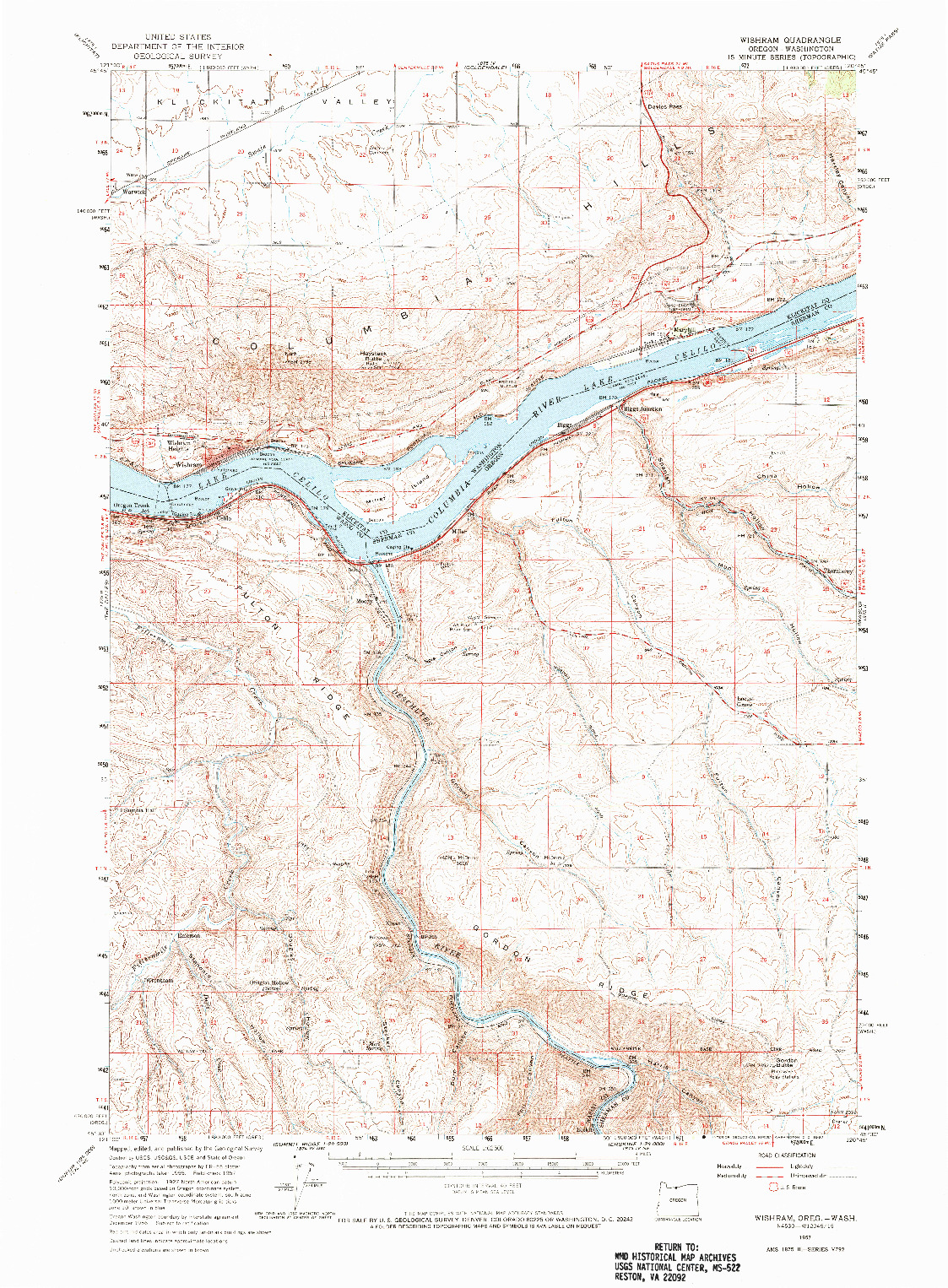 USGS 1:62500-SCALE QUADRANGLE FOR WISHRAM, OR 1957