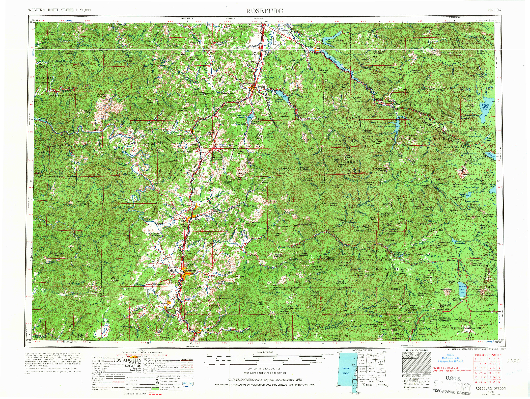 USGS 1:250000-SCALE QUADRANGLE FOR ROSEBURG, OR 1958