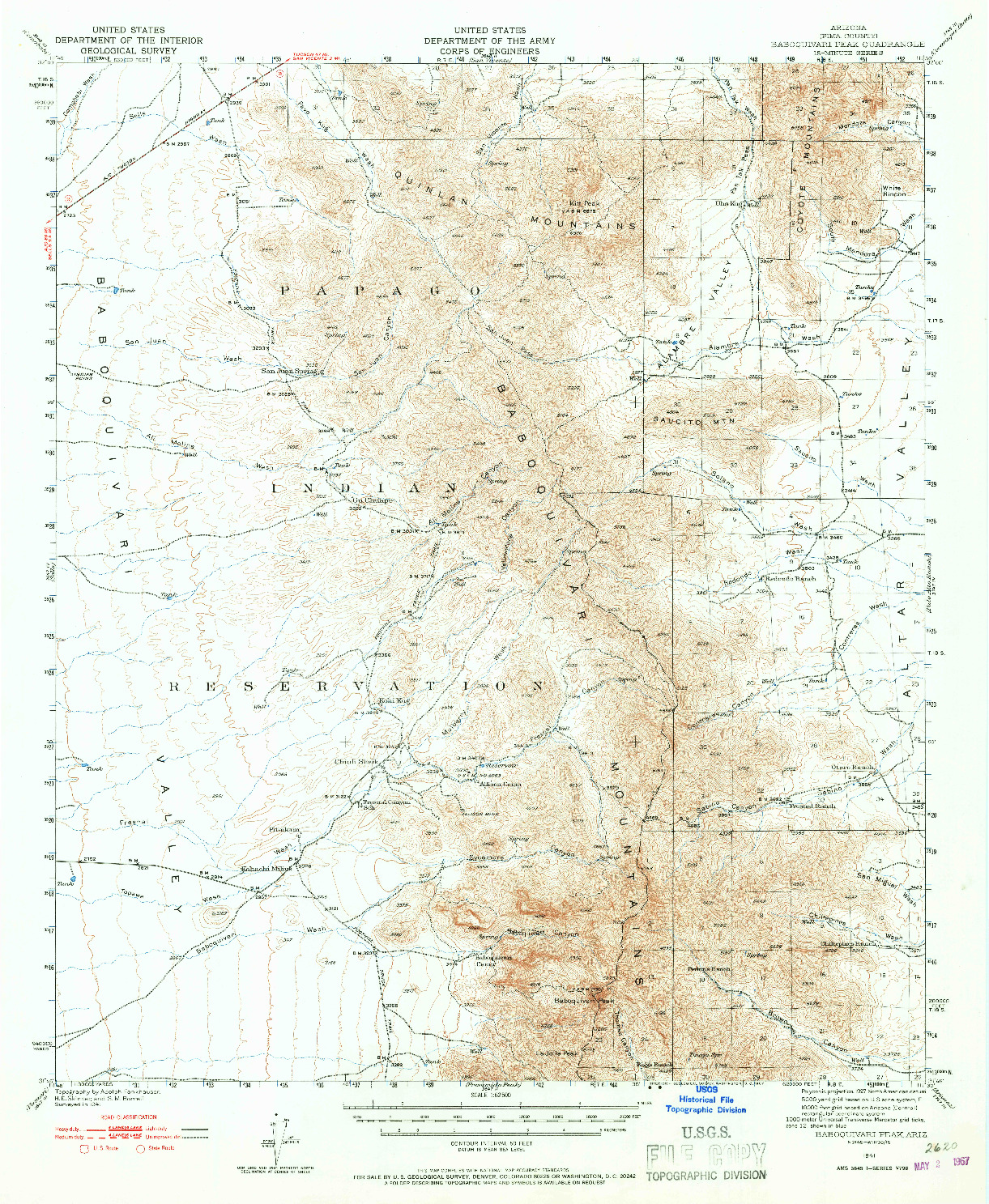 USGS 1:62500-SCALE QUADRANGLE FOR BABOQUIVARI PEAK, AZ 1941