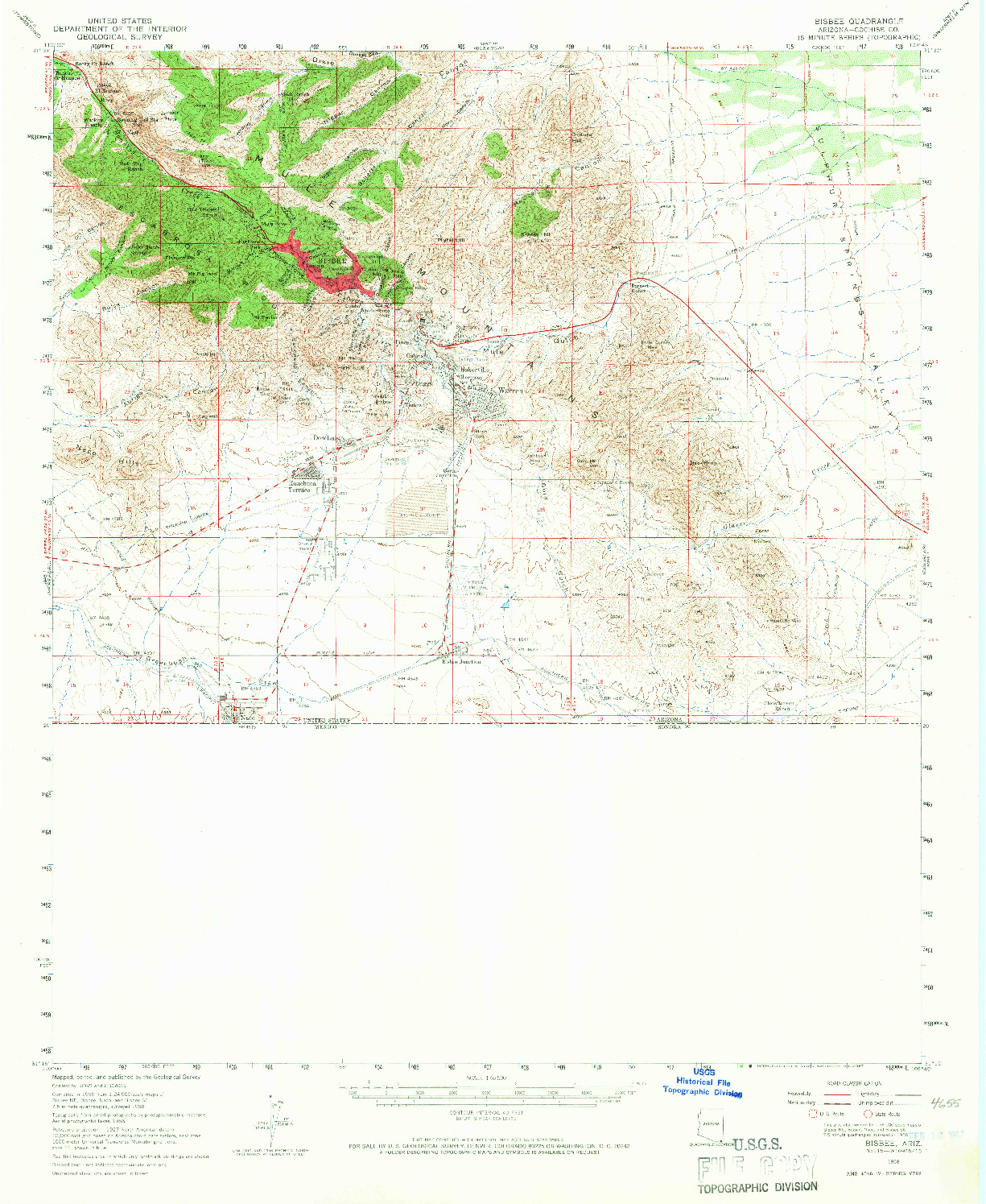 USGS 1:62500-SCALE QUADRANGLE FOR BISBEE, AZ 1958