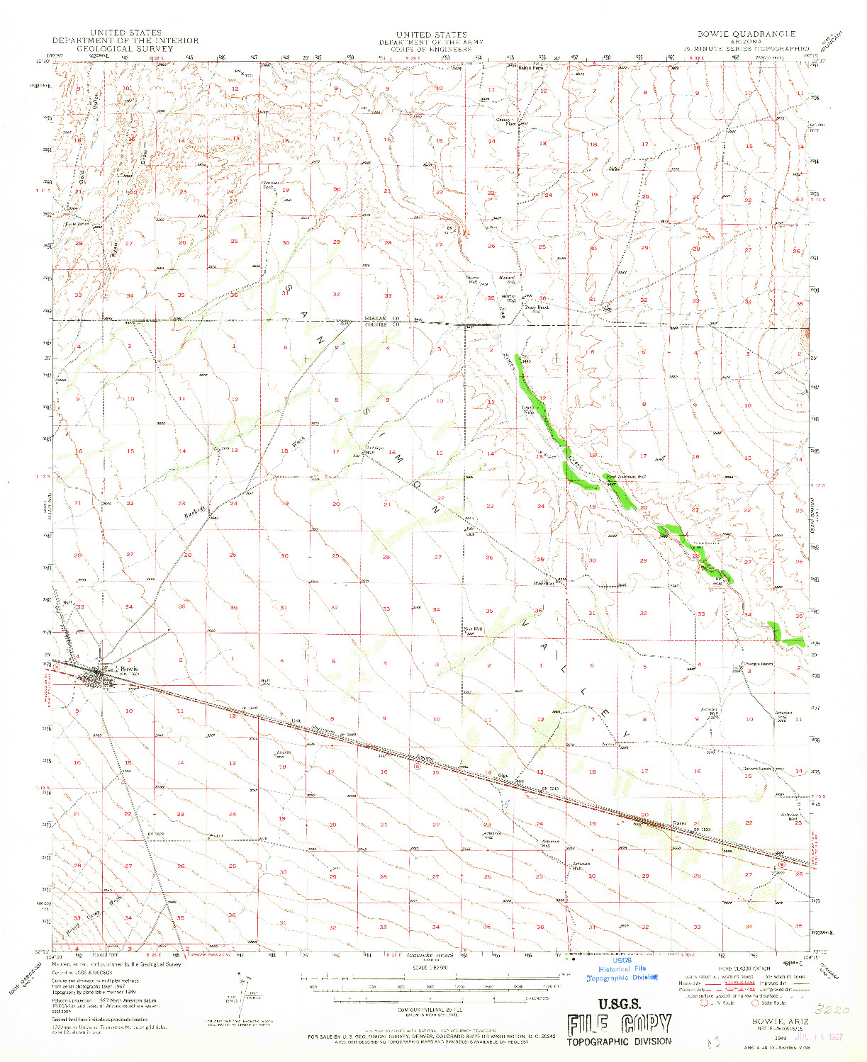 USGS 1:62500-SCALE QUADRANGLE FOR BOWIE, AZ 1949