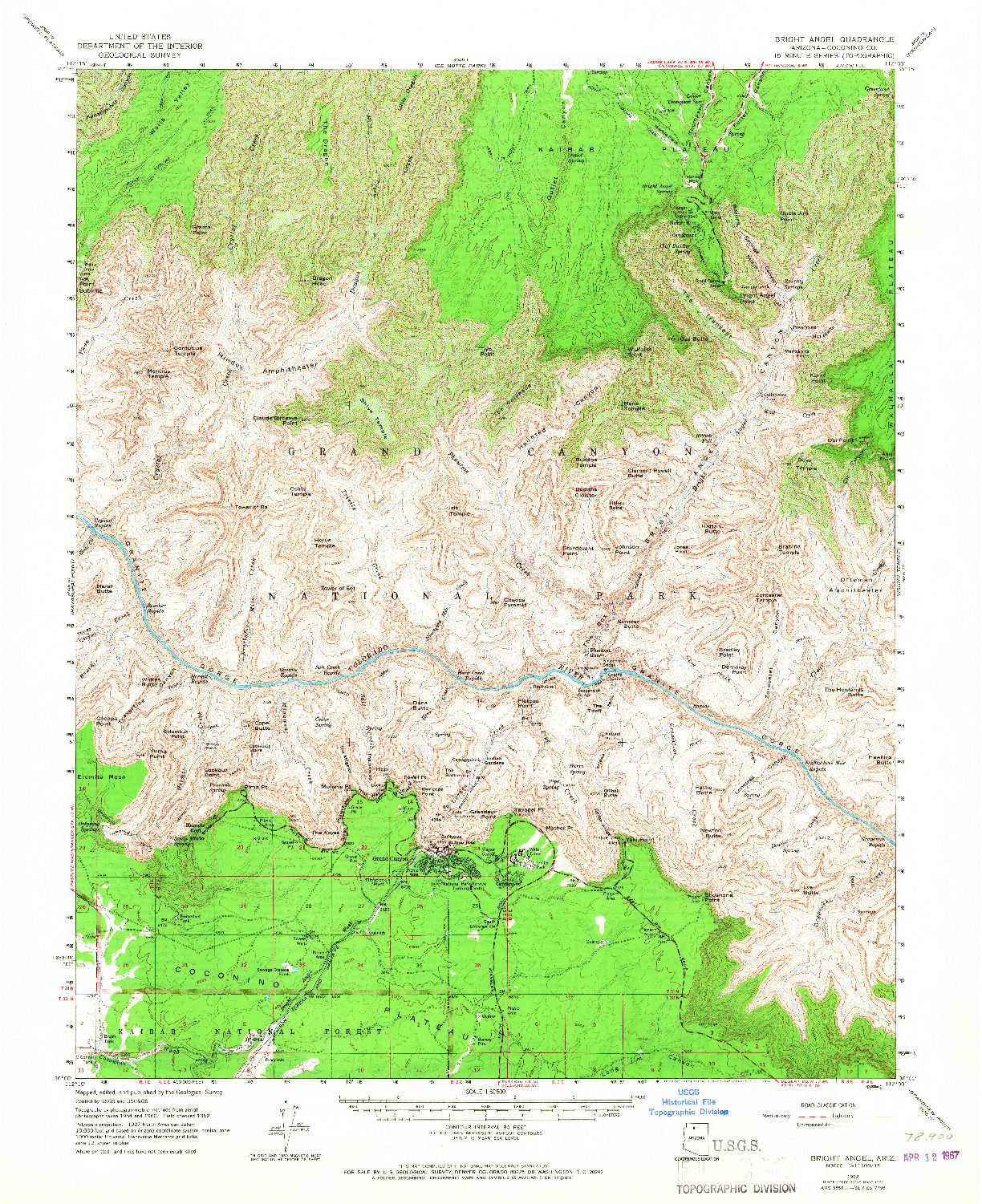 USGS 1:62500-SCALE QUADRANGLE FOR BRIGHT ANGEL, AZ 1962